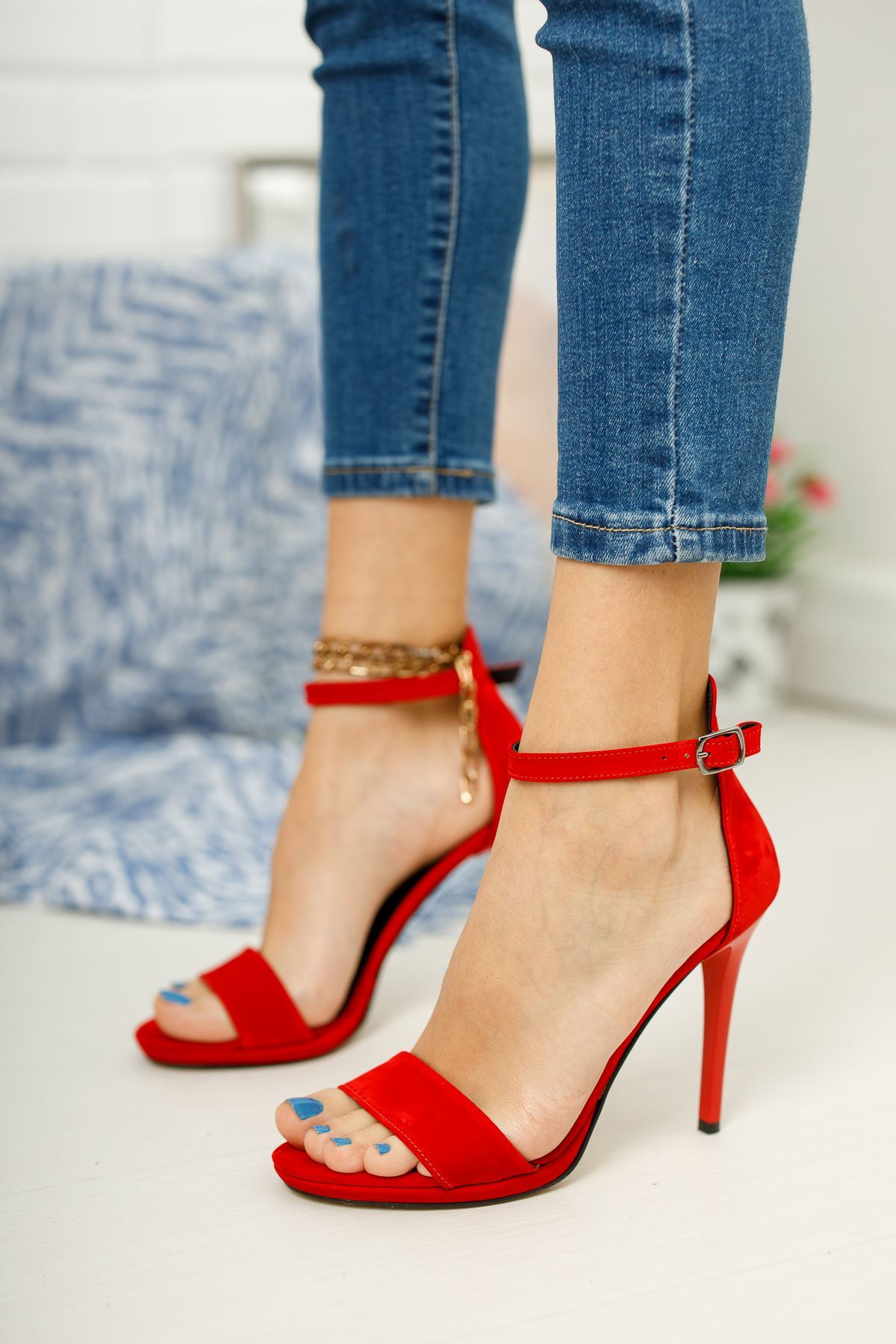 Kadın Anta Kırmızı Topuklu Ayakkabı - Kırmızı