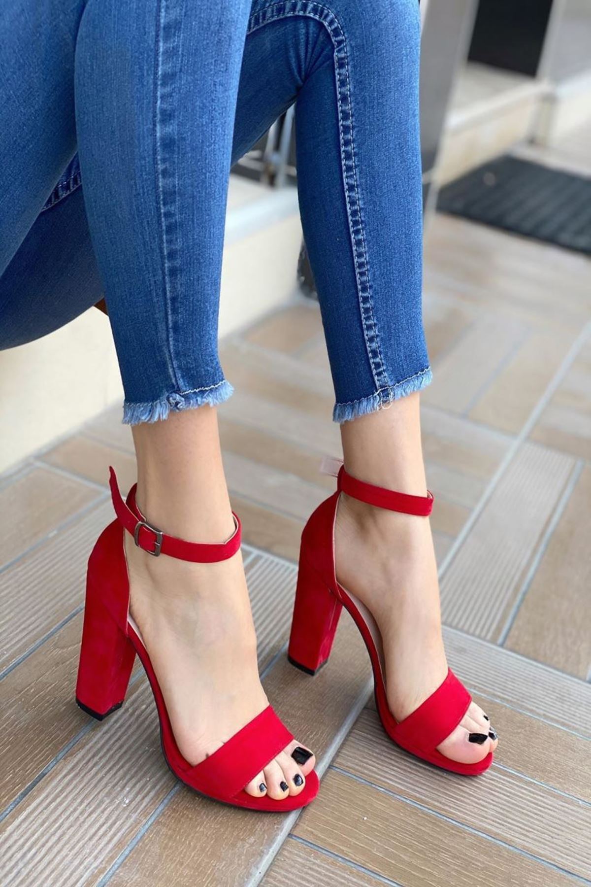 Kadın Marcas Kırmızı Süet Topuklu Ayakkabı - Kırmızı
