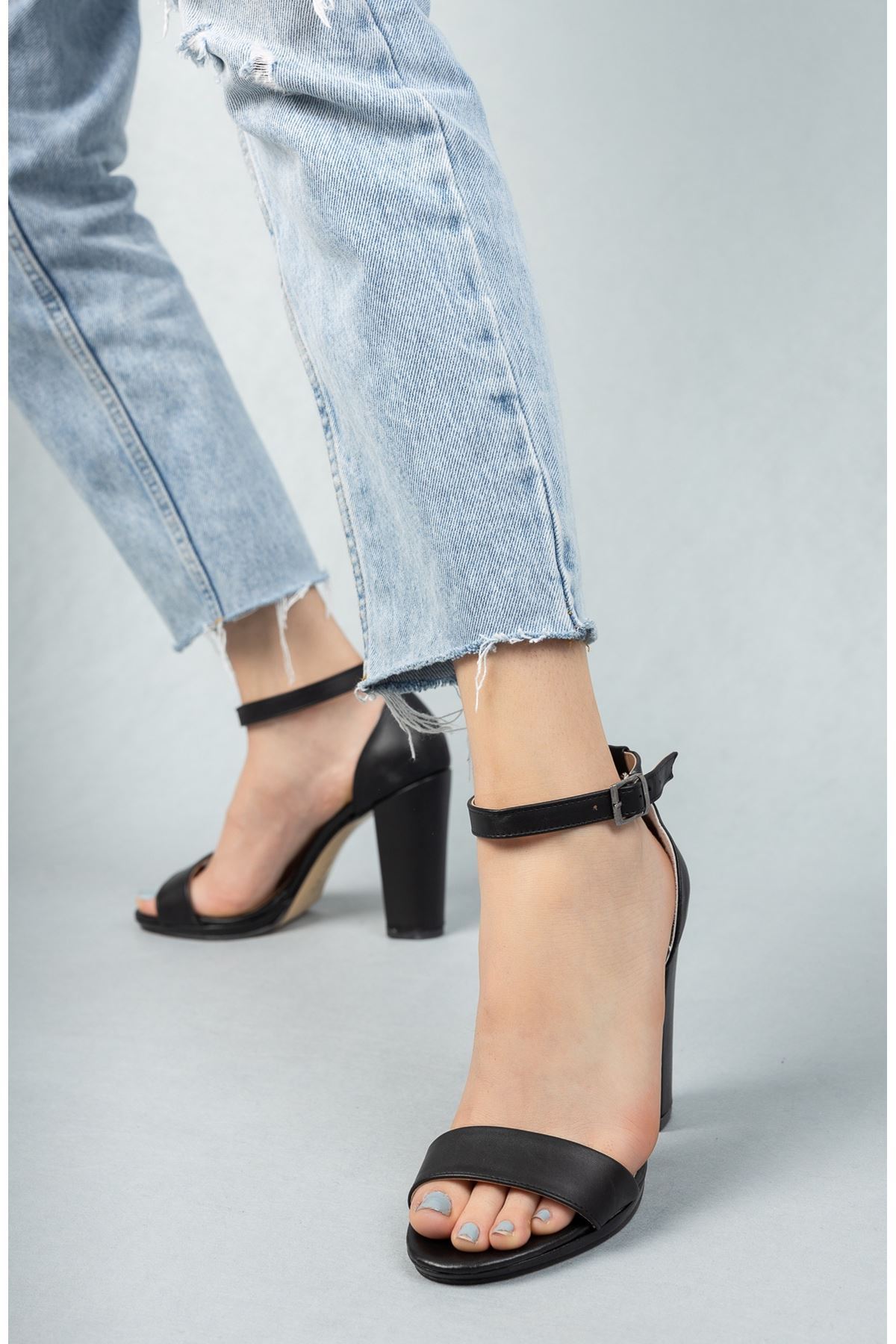 Kadın Marcas Siyah Deri Topuklu Ayakkabı - Siyah