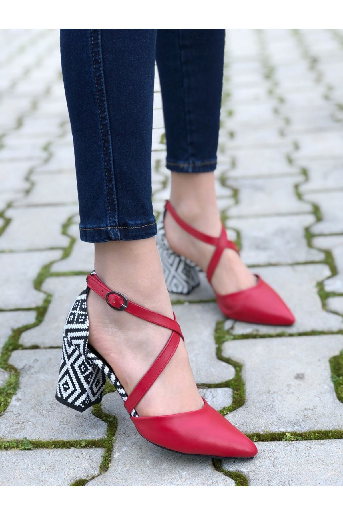 Kadın Lanus Kırmızı Deri Topuklu Ayakkabı - Kırmızı