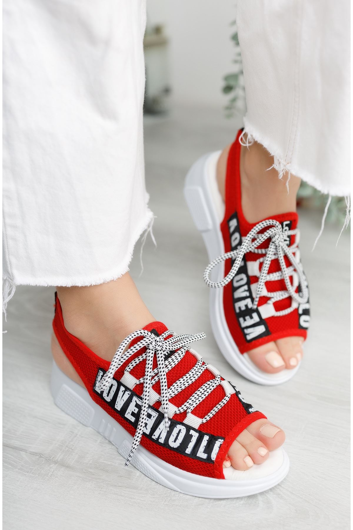 Kadın Love Sandalet Kırmızı - Kırmızı