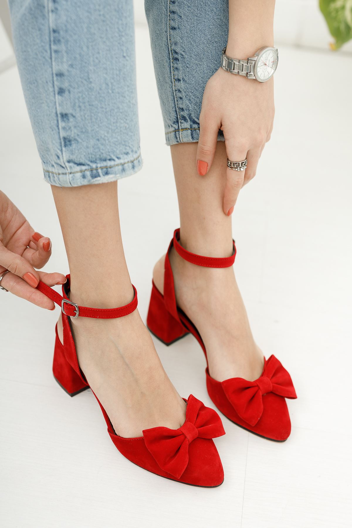 Kadın Hilemo Süet Topuklu Ayakkabı Kırmızı - Kırmızı