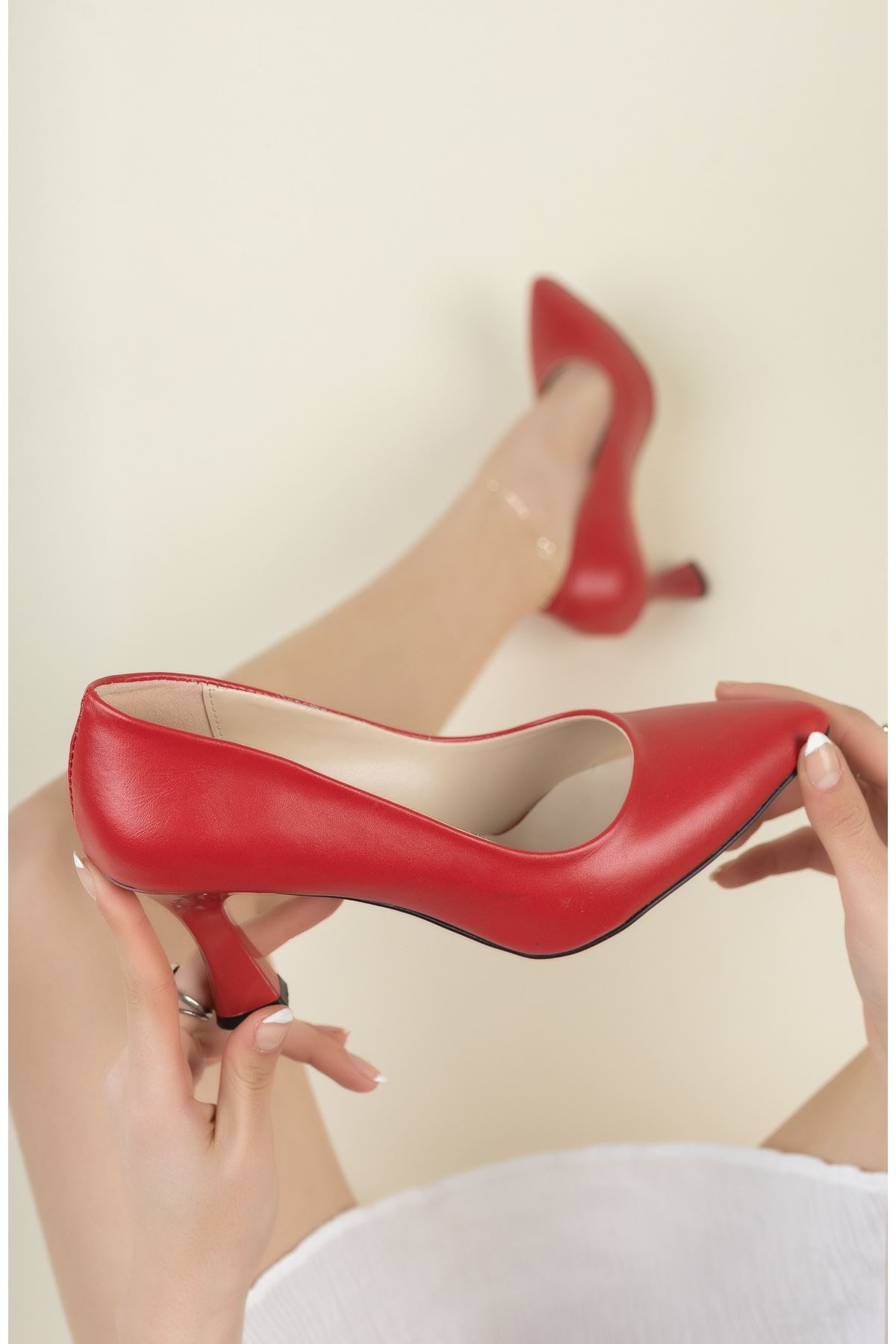 Kadın Abbey  Kadeh Topuklu Stiletto - Kırmızı Deri