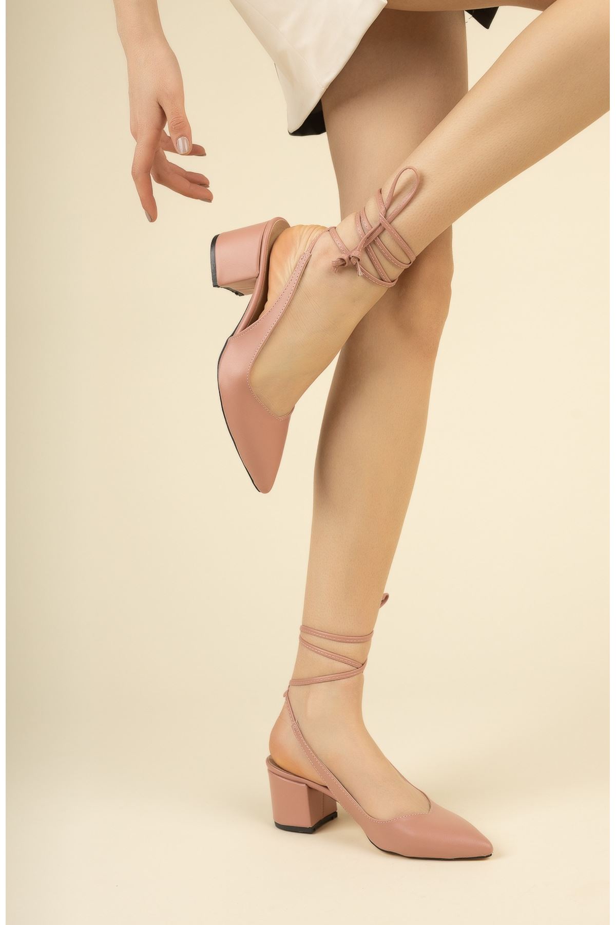 Kadın Esila Kısa Topuklu Ayakkabı - Pembe Deri