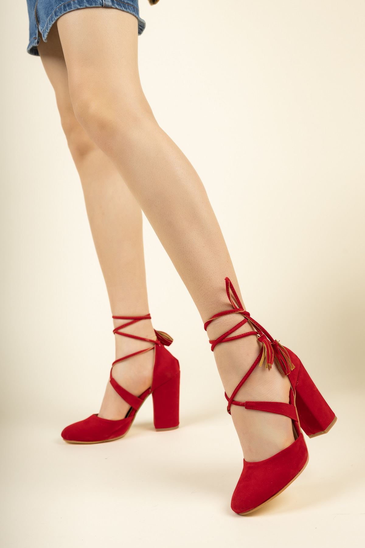 Kadın Percy Kırmızı Süet Topuklu Ayakkabı - Kırmızı