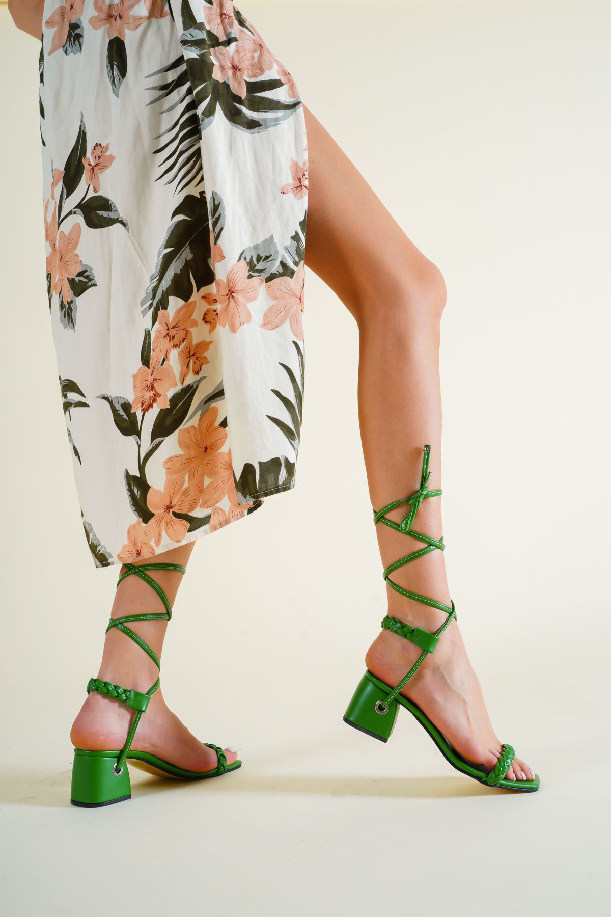 Kadın Ralento Mat Deri  Bağcıklı Topuklu Ayak - Yeşil Deri