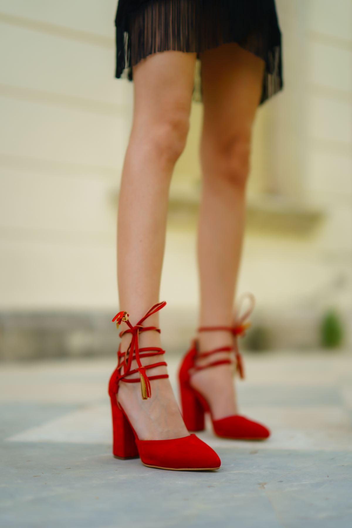 Kadın Marina Kırmızı Süet Topuklu Ayakkabı - Kırmızı