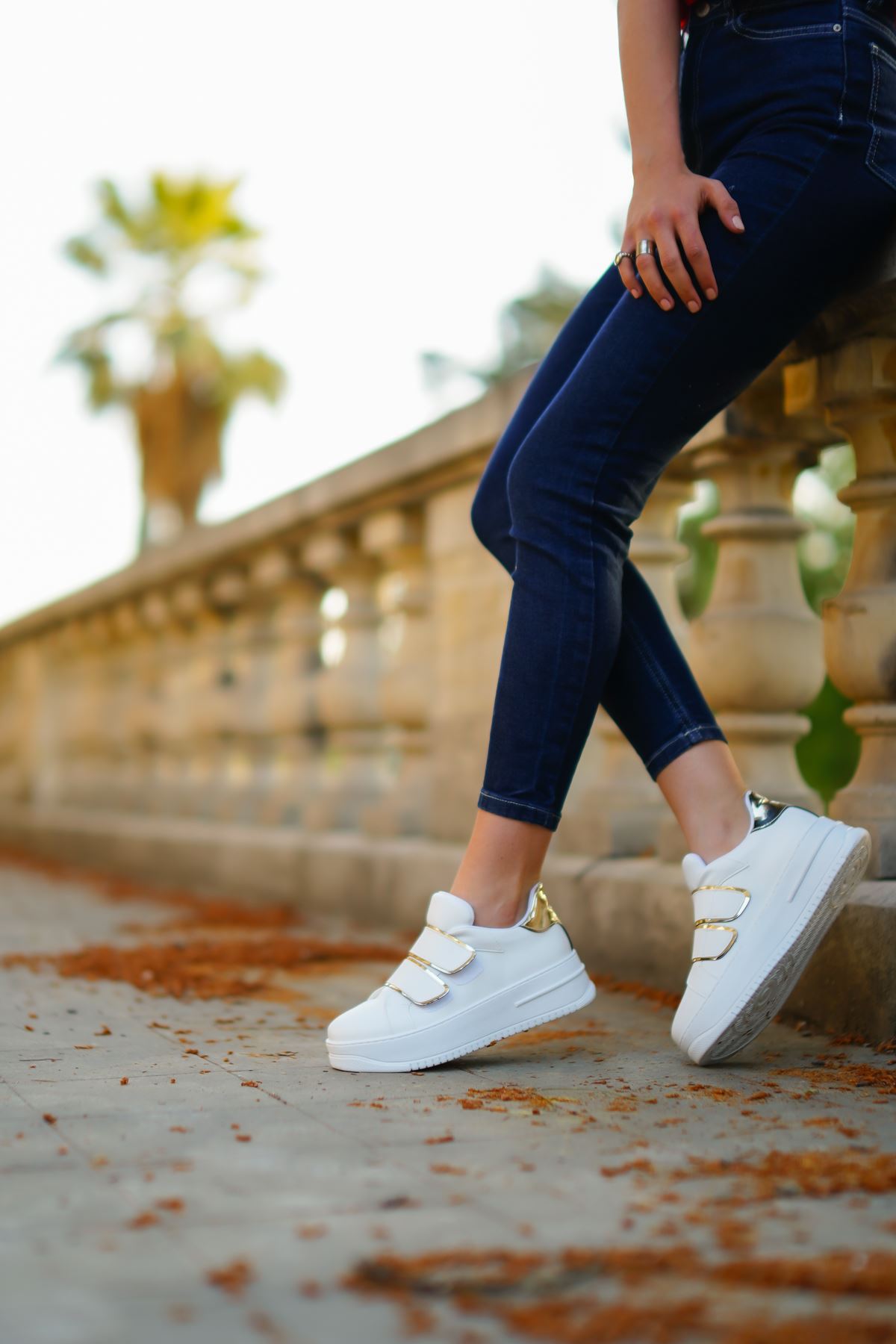 Kadın Odessa Cırtlı Spor Ayakkabı - Beyaz-Altın