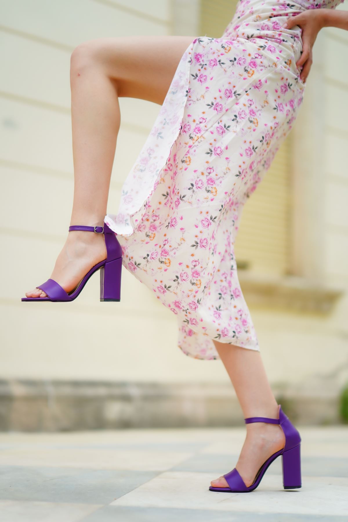 Kadın Perion Tek Bant Topuklu Ayakkabı - Mor Deri