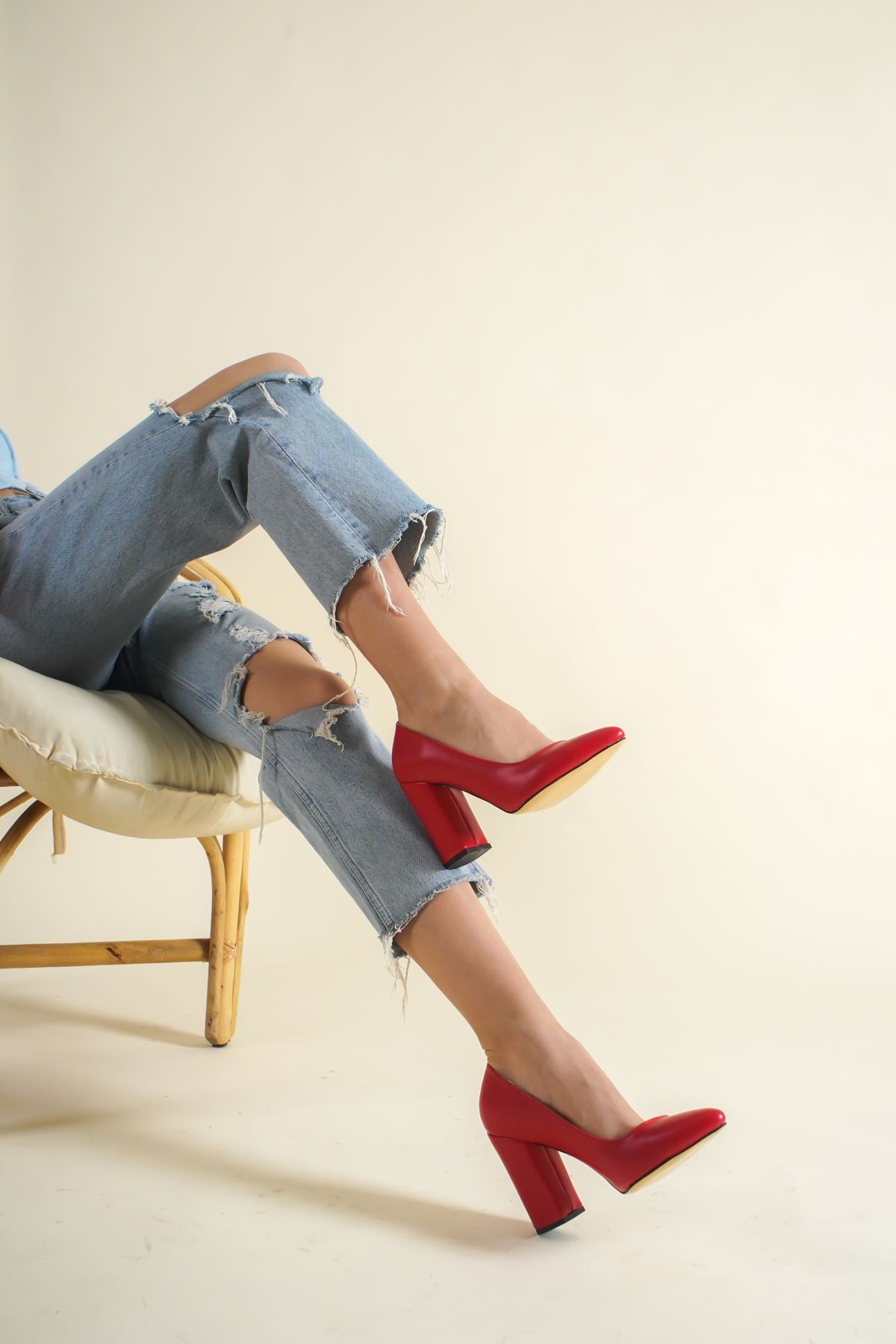 Kadın Ormila Kalın Topuklu Stiletto - Kırmızı Deri