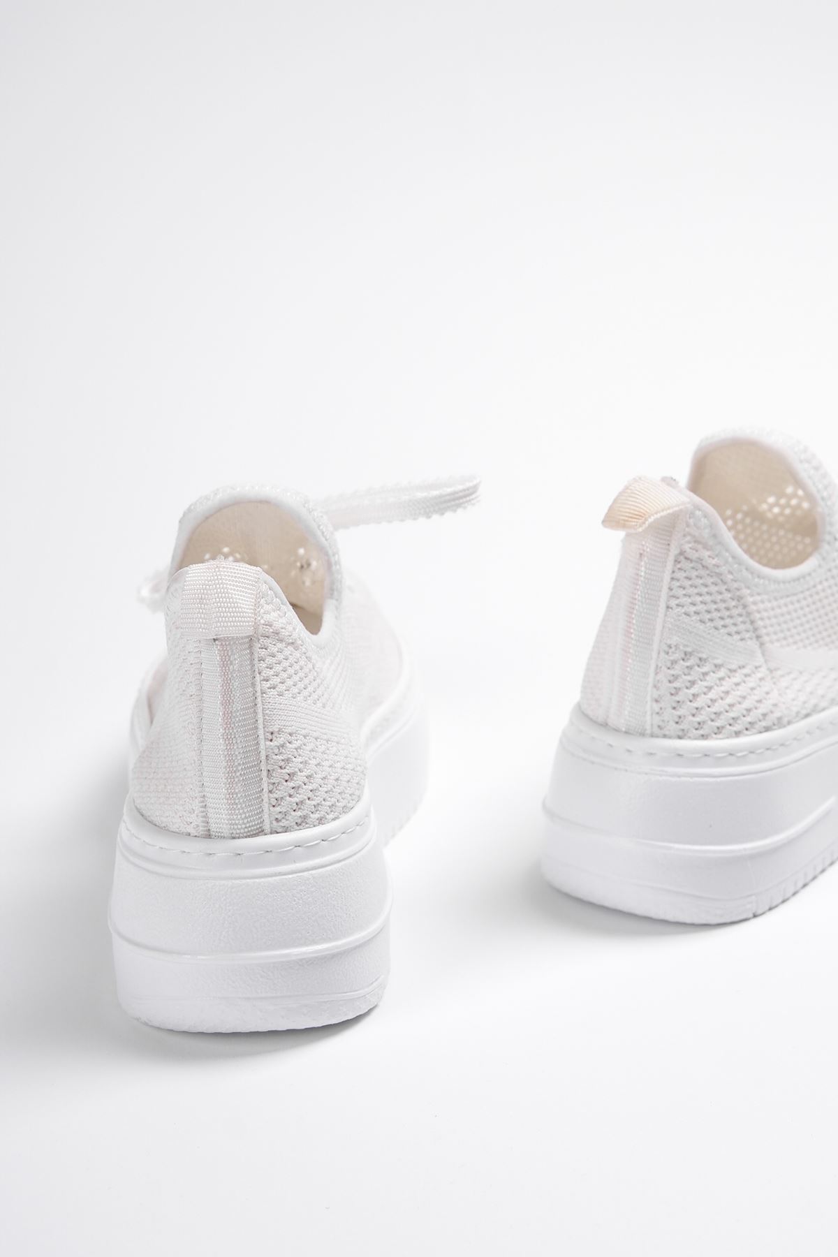 Kadın Joli Triko Bağcıklı Spor Ayakkabı - Beyaz