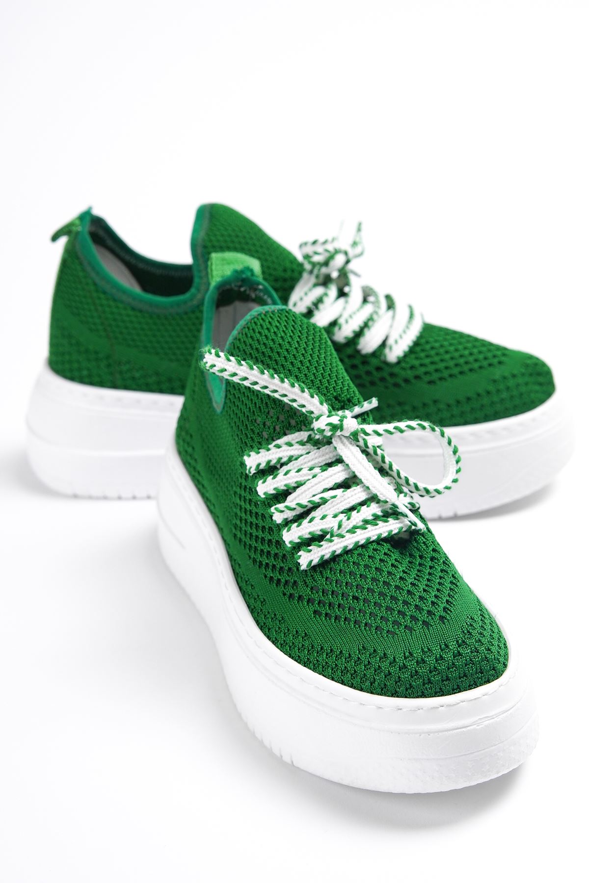 Kadın Joli Triko Bağcıklı Spor Ayakkabı - Yeşil