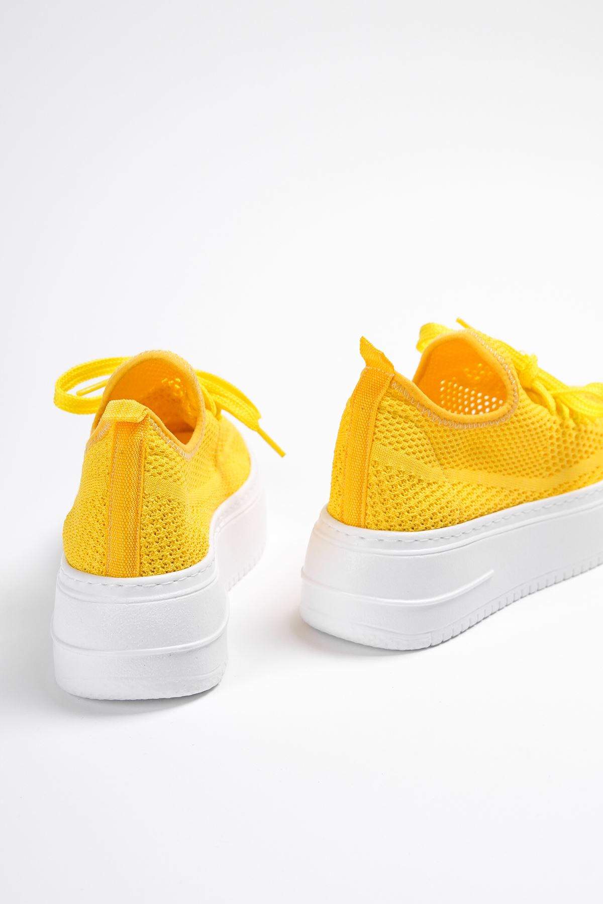 Kadın Joli Triko Bağcıklı Spor Ayakkabı - Sarı
