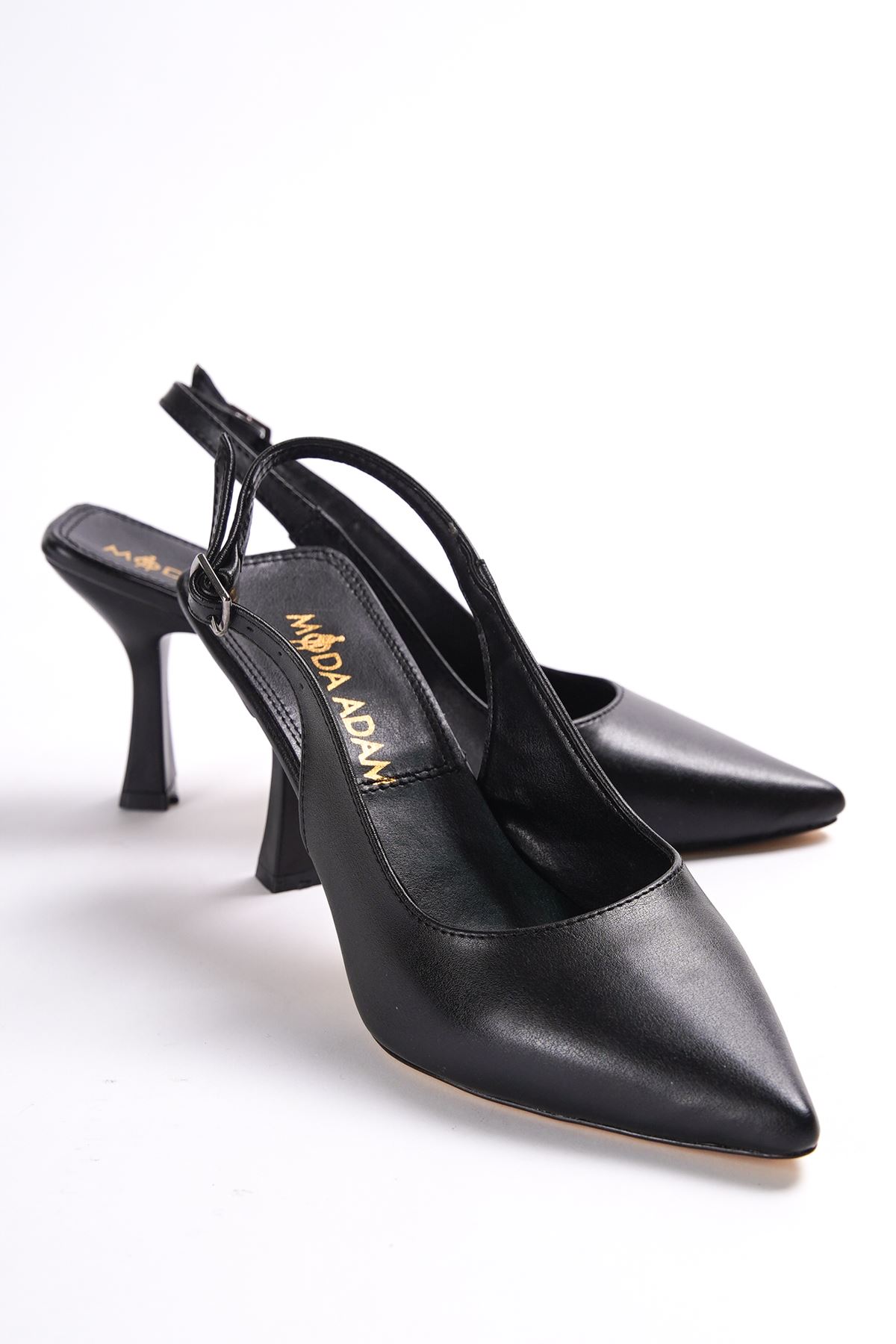 Kadın Pedro Arka Köşeli Topuklu Ayakkabı - siyah-deri