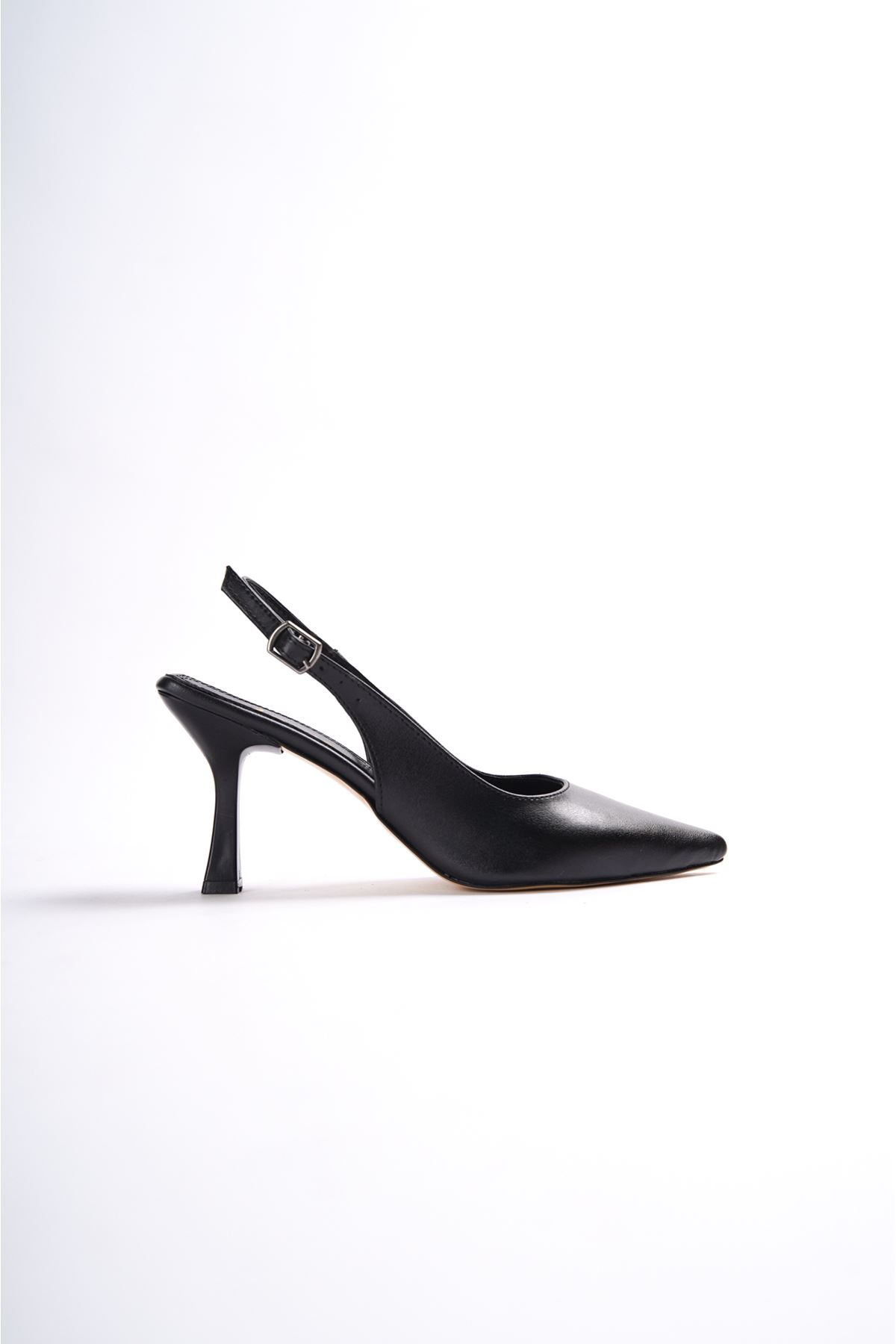 Kadın Pedro Arka Köşeli Topuklu Ayakkabı - siyah-deri