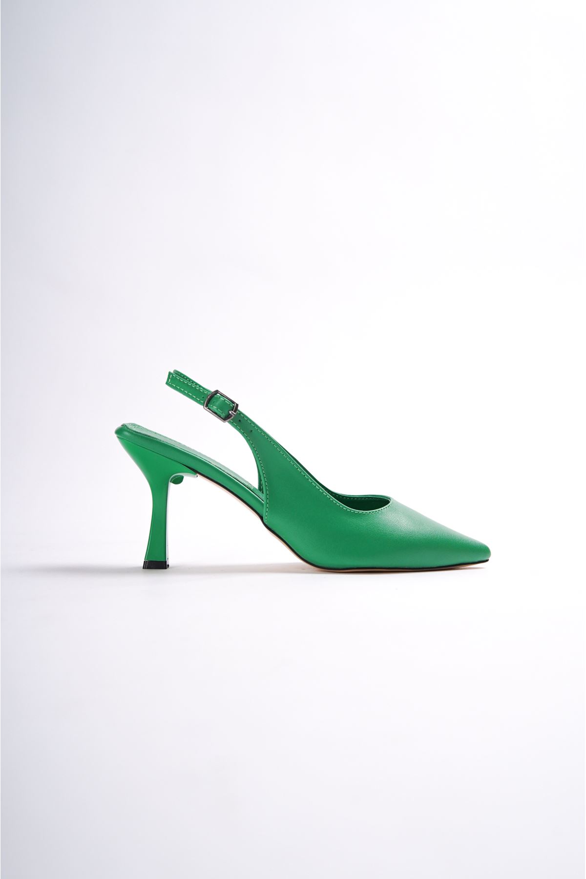 Kadın Pedro Arka Köşeli Topuklu Ayakkabı - Yeşil Deri