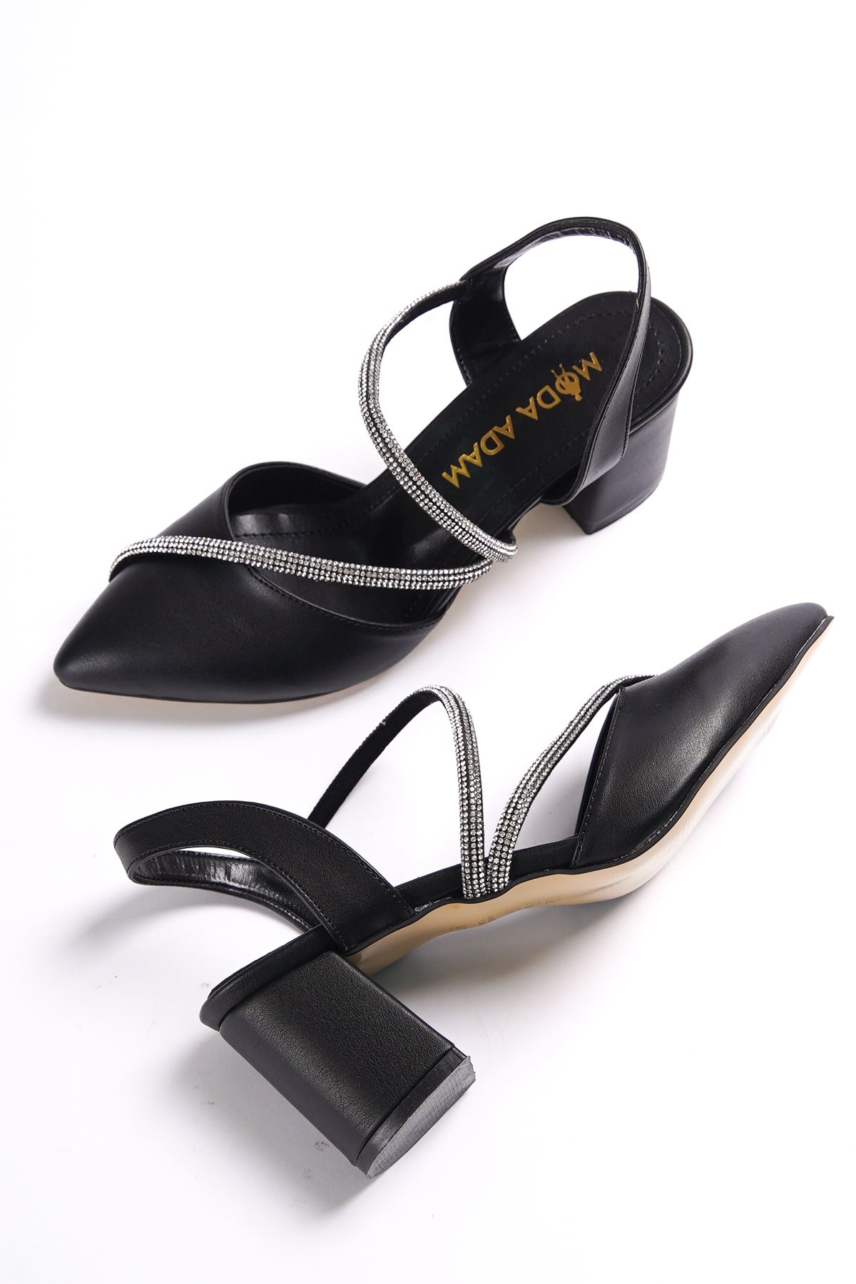 Kadın Orlia Taşlı Topuklu Ayakkabı - siyah-deri
