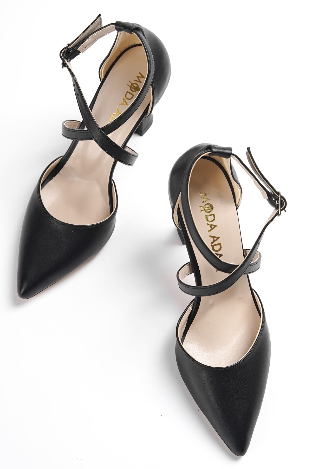 Kadın Celina Çapraz BantlıTopuklu Ayakkabı - siyah-deri