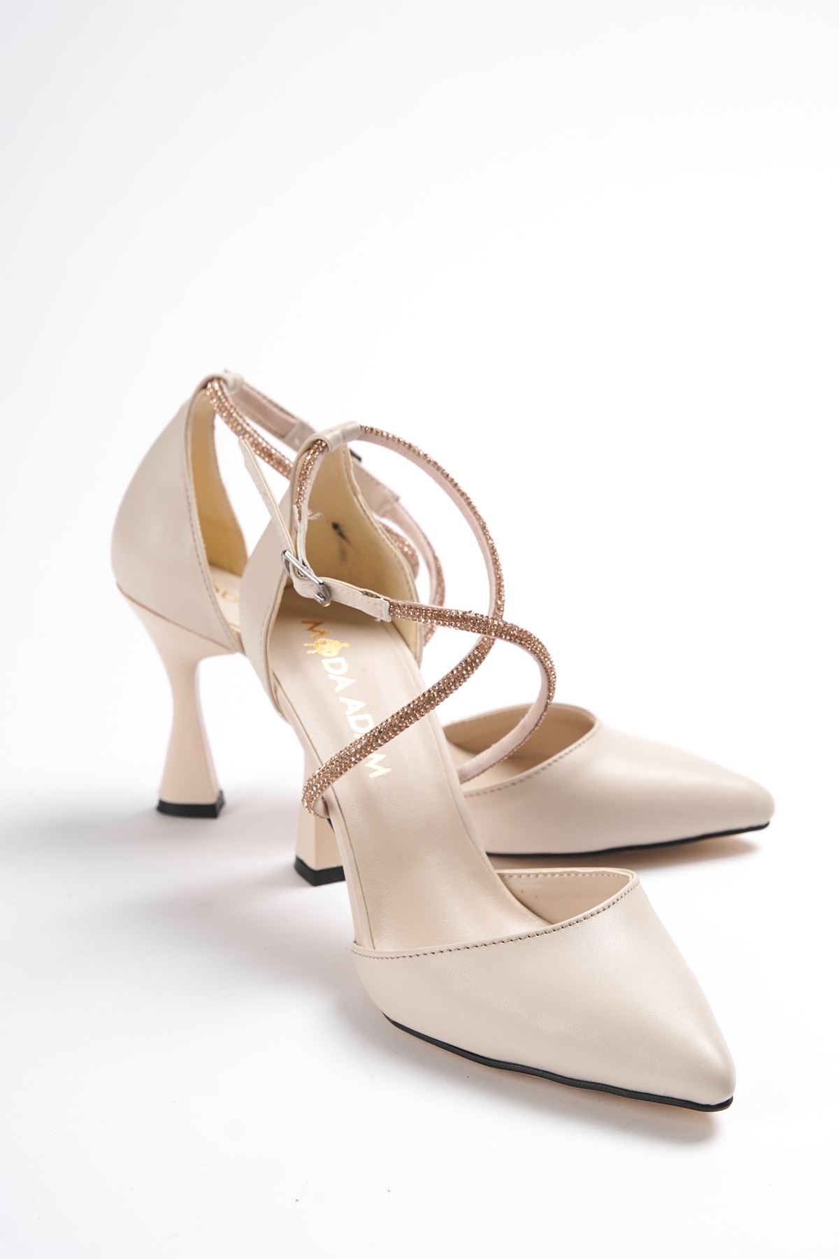 Kadın Alice Taşlı Topuklu Ayakkabı - Ten Deri