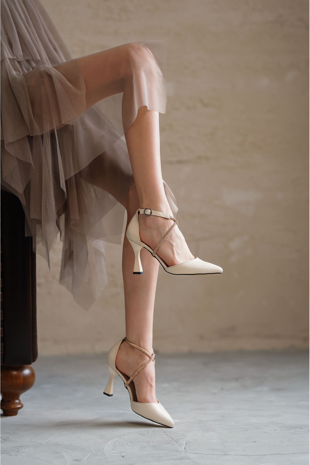 Kadın Alice Taşlı Topuklu Ayakkabı - Ten Deri