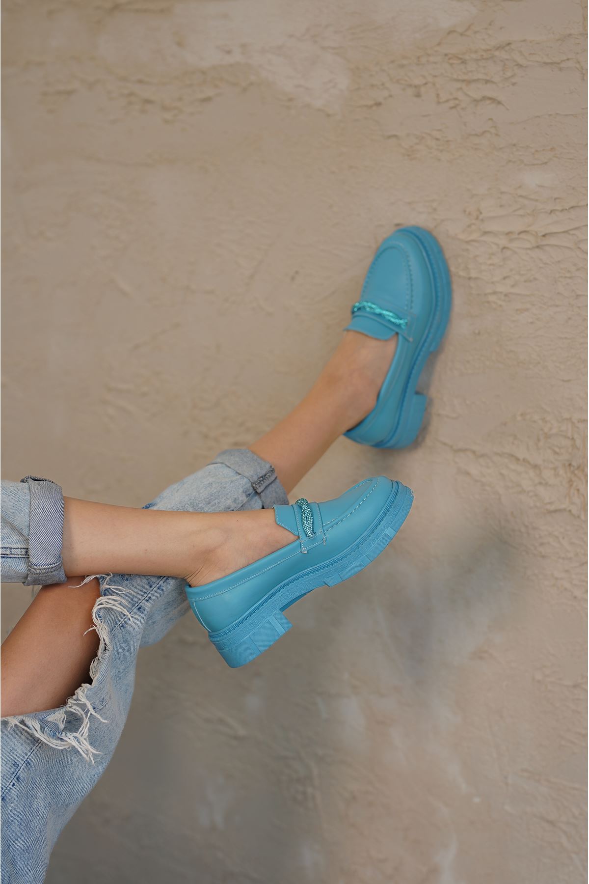 Kadın Diamond Taş Detaylı Günlük Ayakkabı - Mavi
