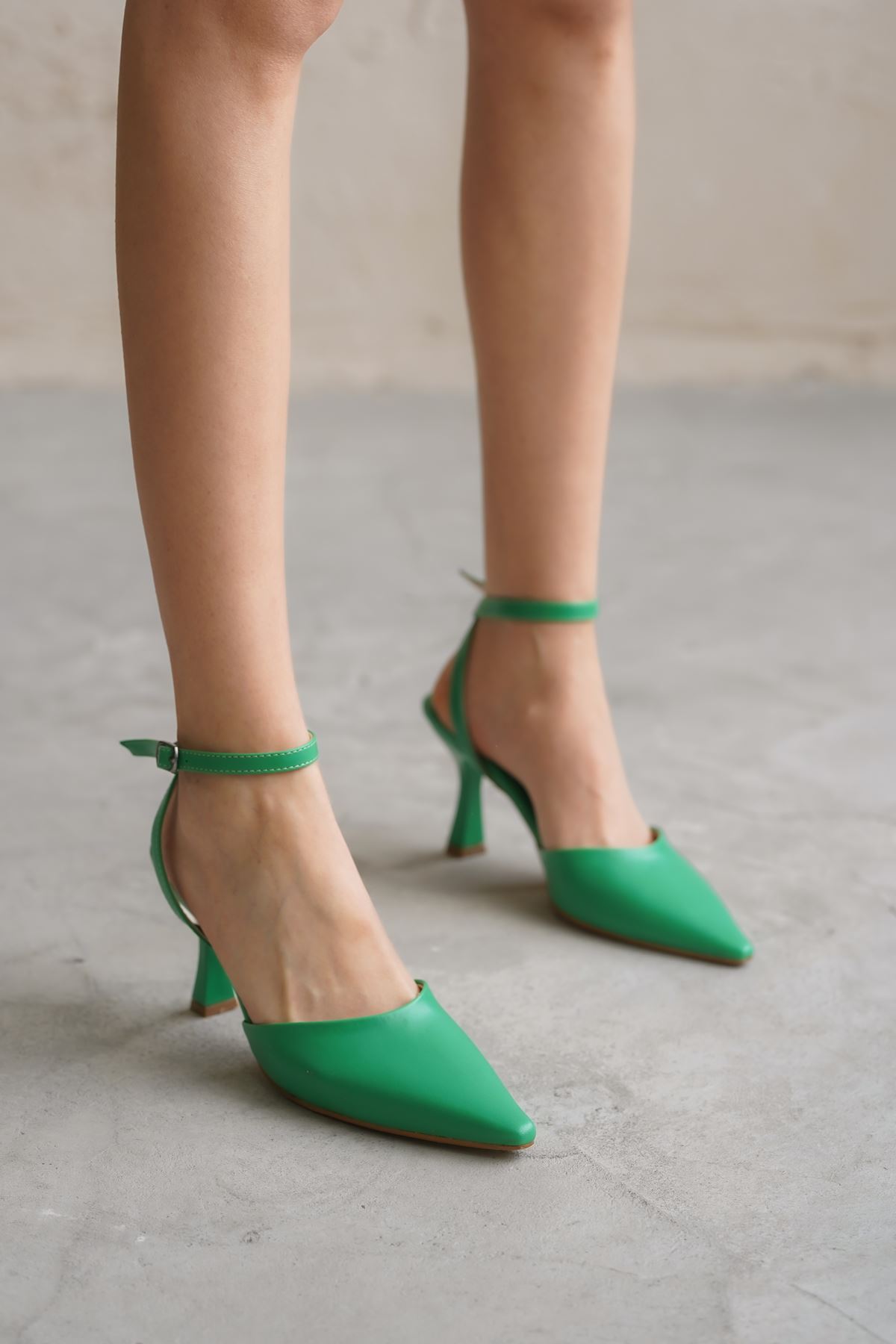 Kadın Ziona Topuklu Ayakkabı - Yeşil Deri