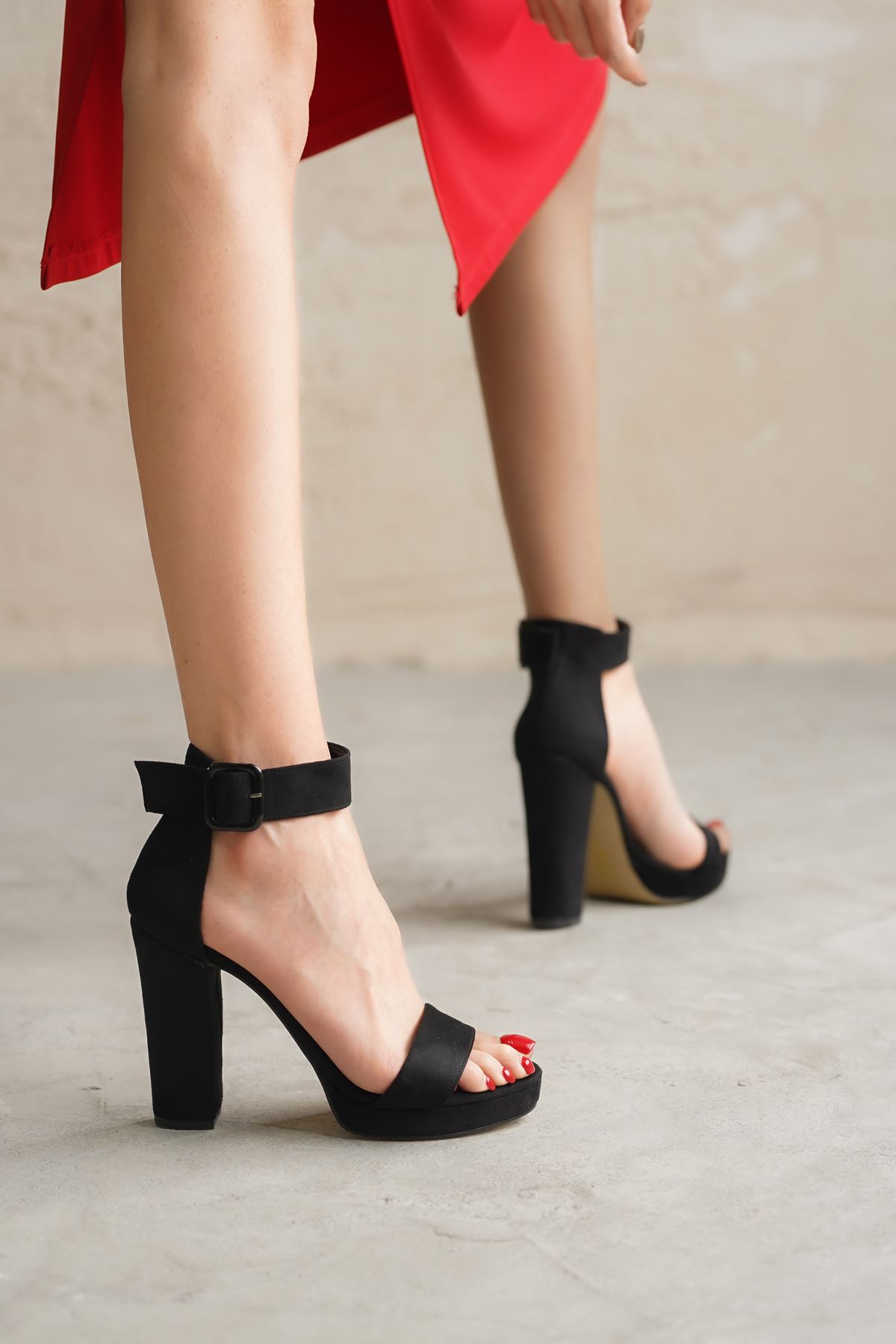 Kadın Margaret Süet Topuklu Ayakkabı Siyah - Siyah