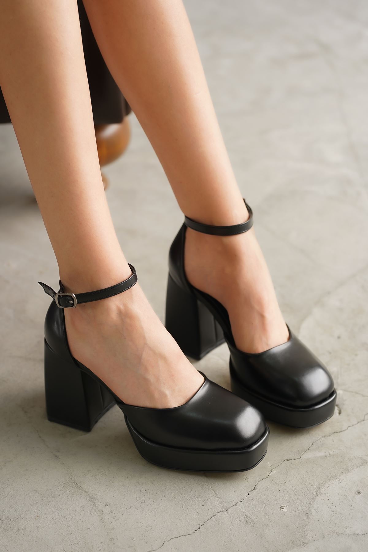 Kadın Gander Platformlu Topuklu Ayakkabı - siyah-deri