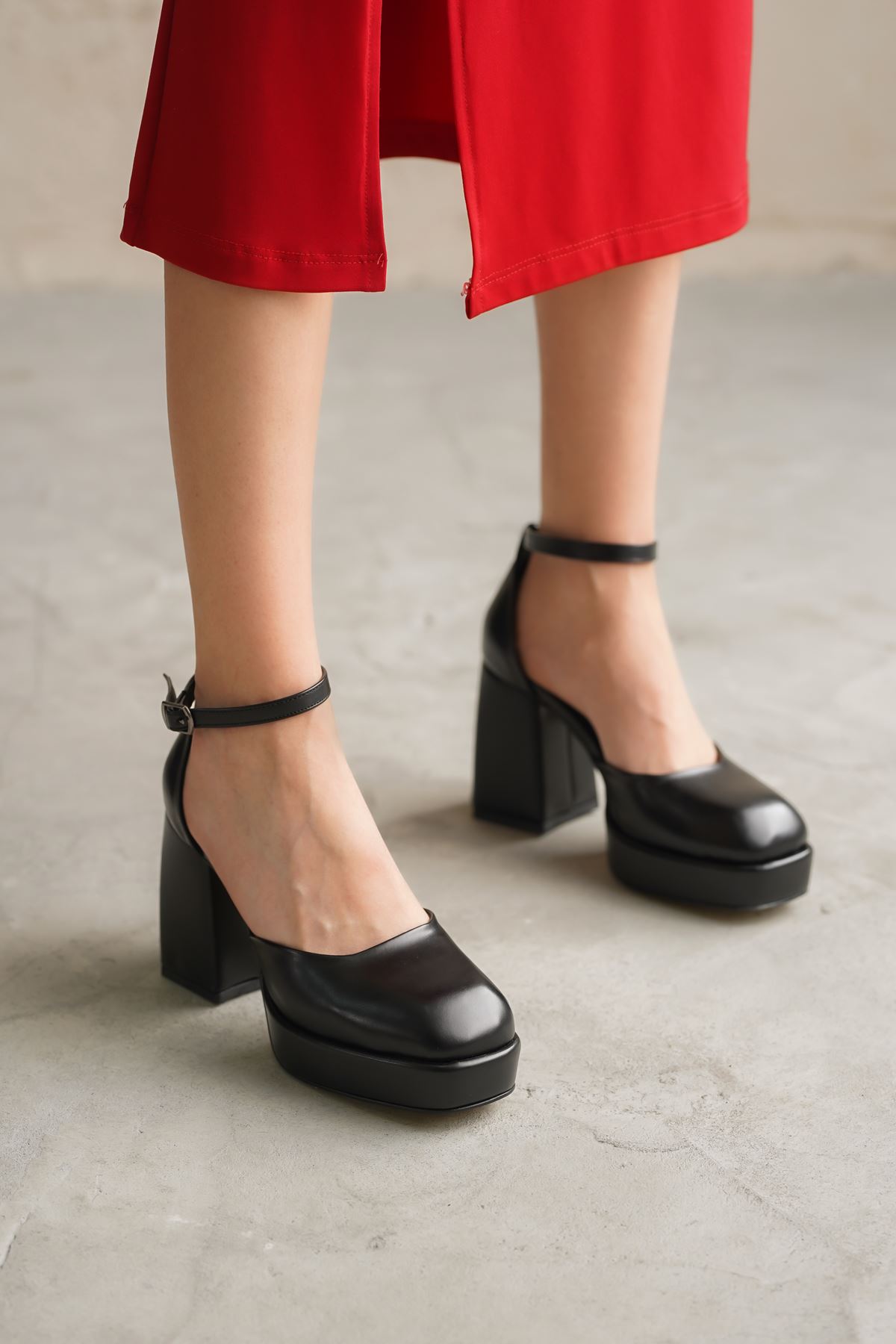 Kadın Gander Platformlu Topuklu Ayakkabı - siyah-deri