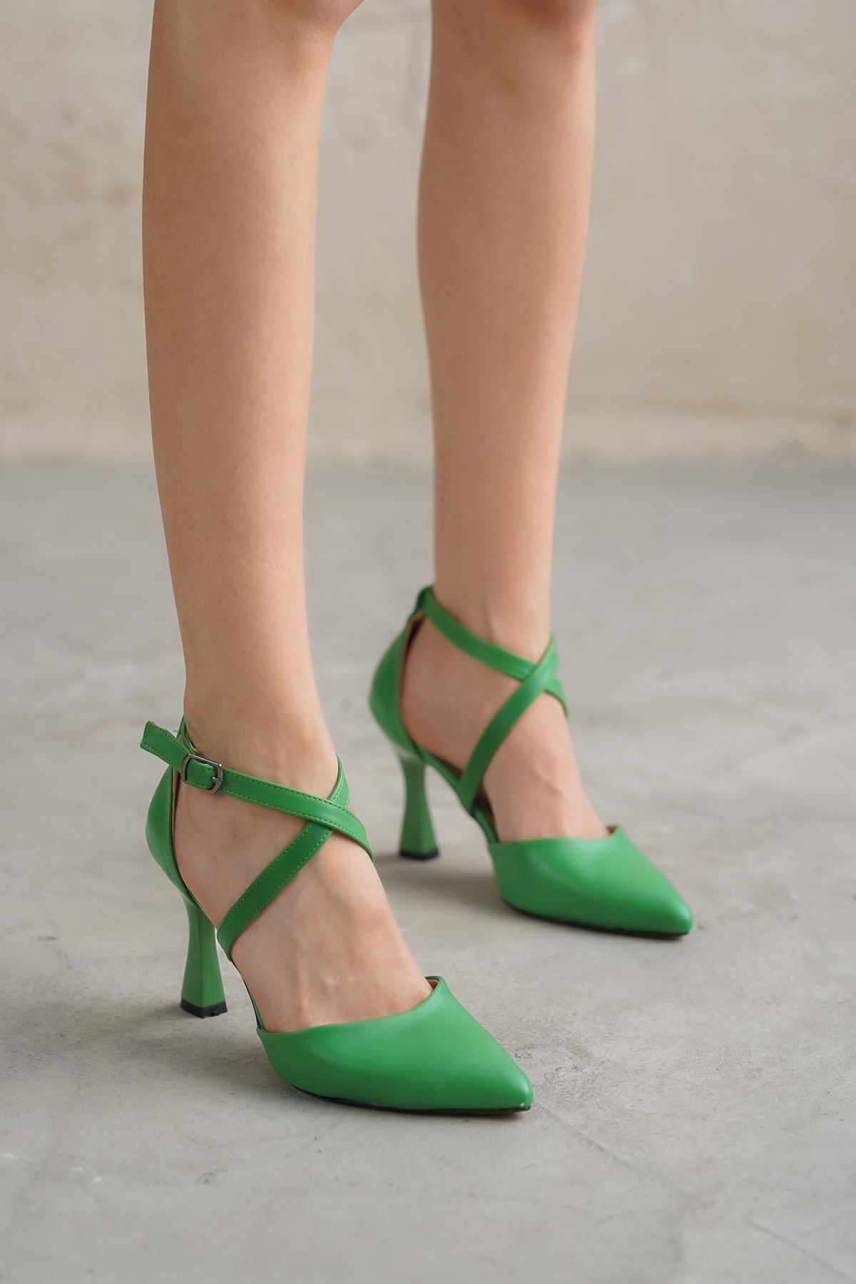 Kadın Celina Çapraz BantlıTopuklu Ayakkabı - Yeşil Deri