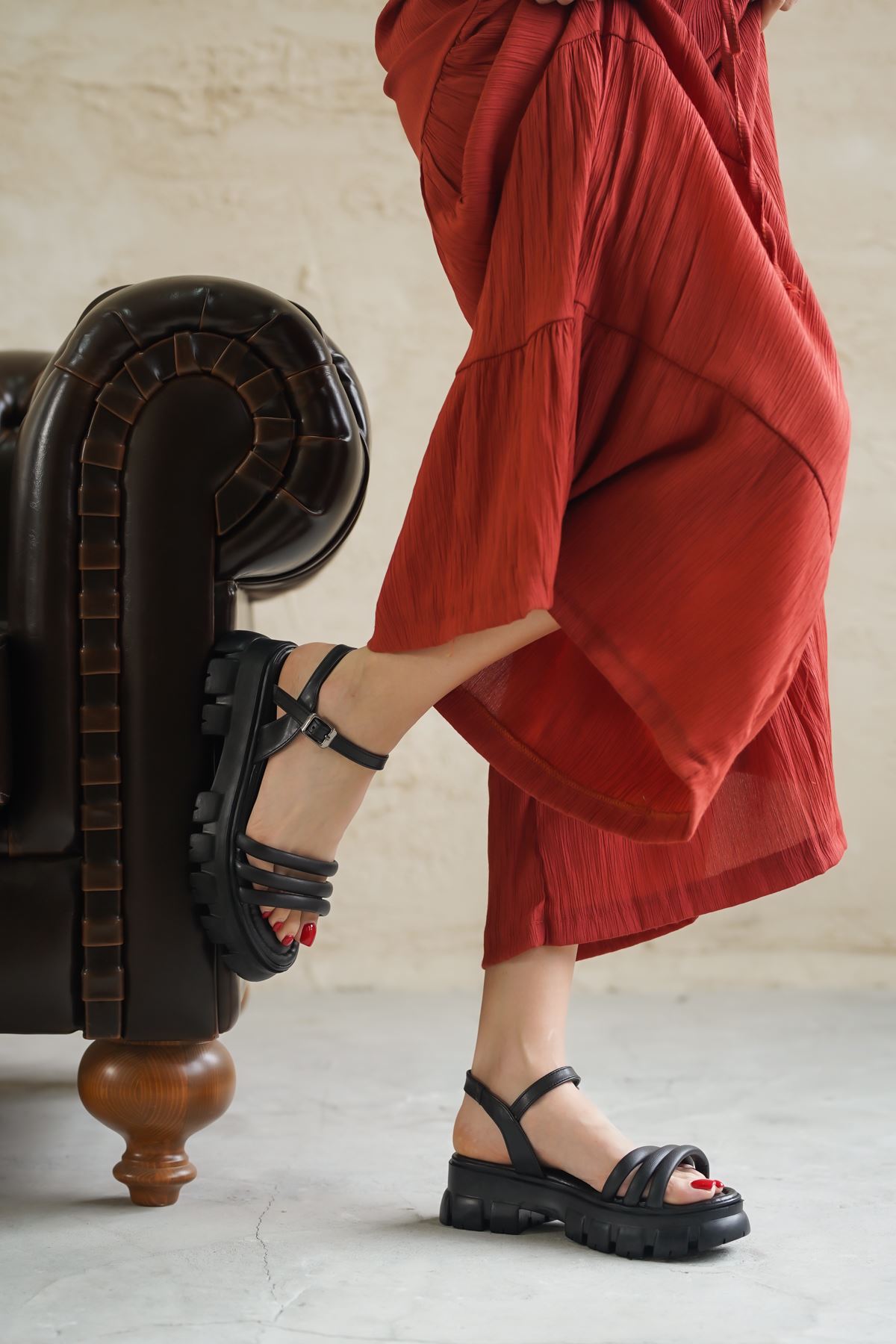 Kadın Ming Kalın Taban Sandalet  - Siyah