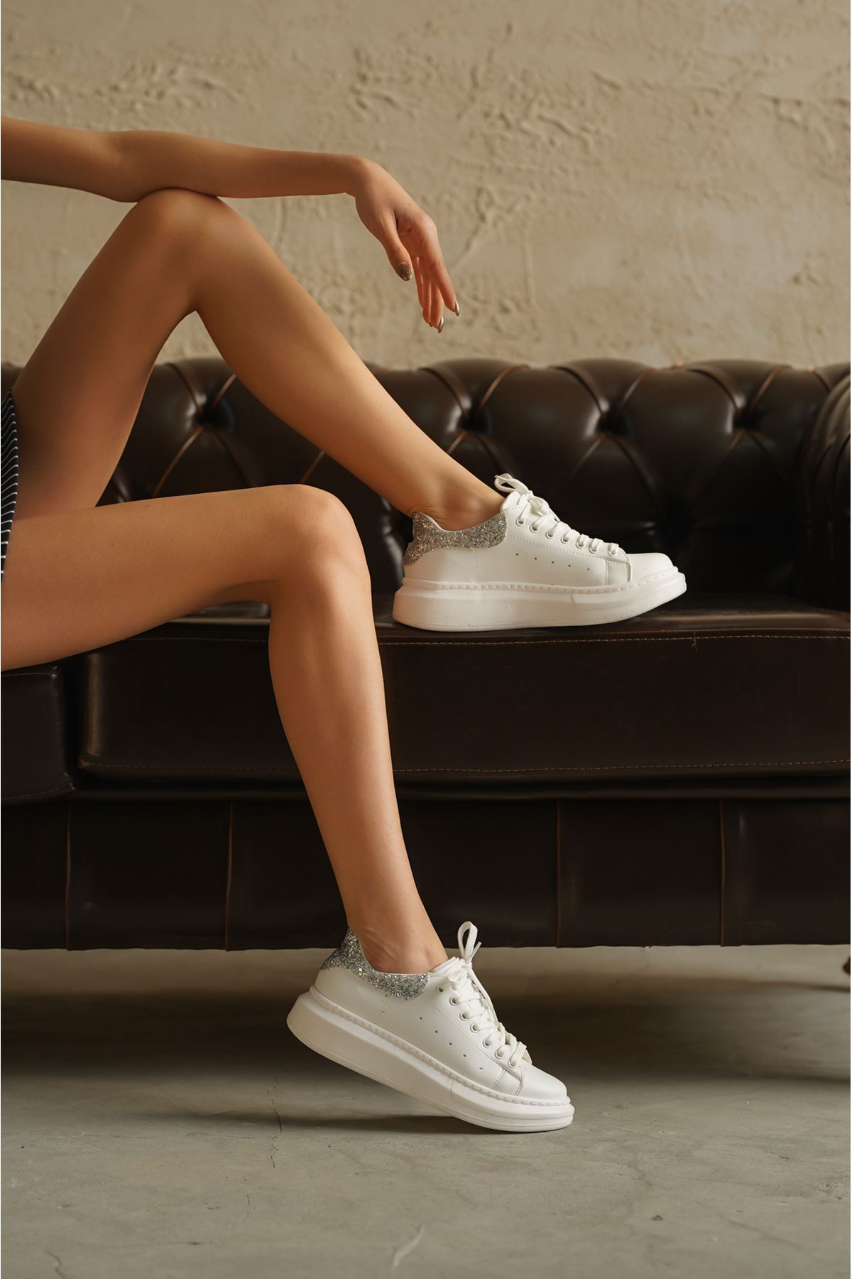 Kadın Bloom Bağcıklı Spor Ayakkabı - Beyaz-Gümüş