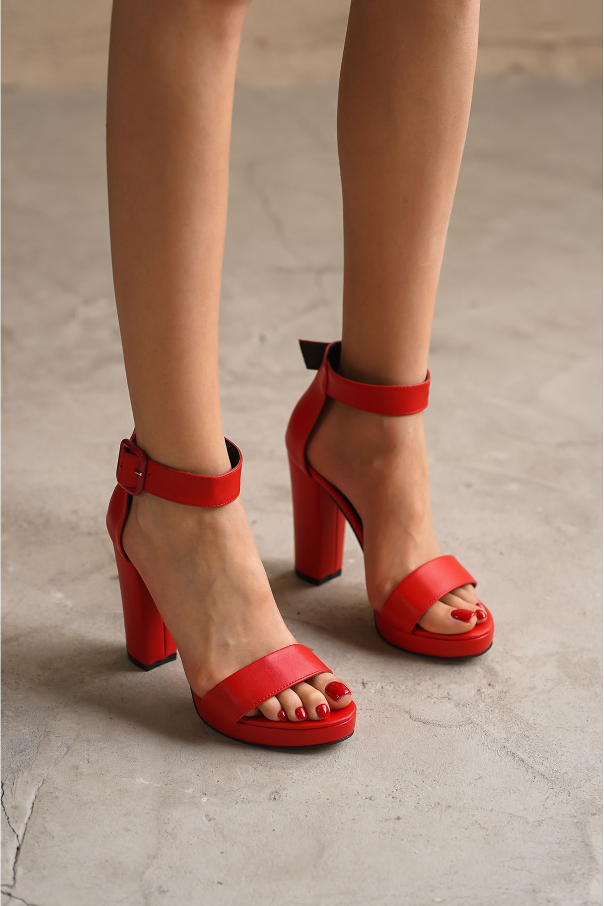 Kadın Margaret Topuklu Ayakkabı - Kırmızı Deri