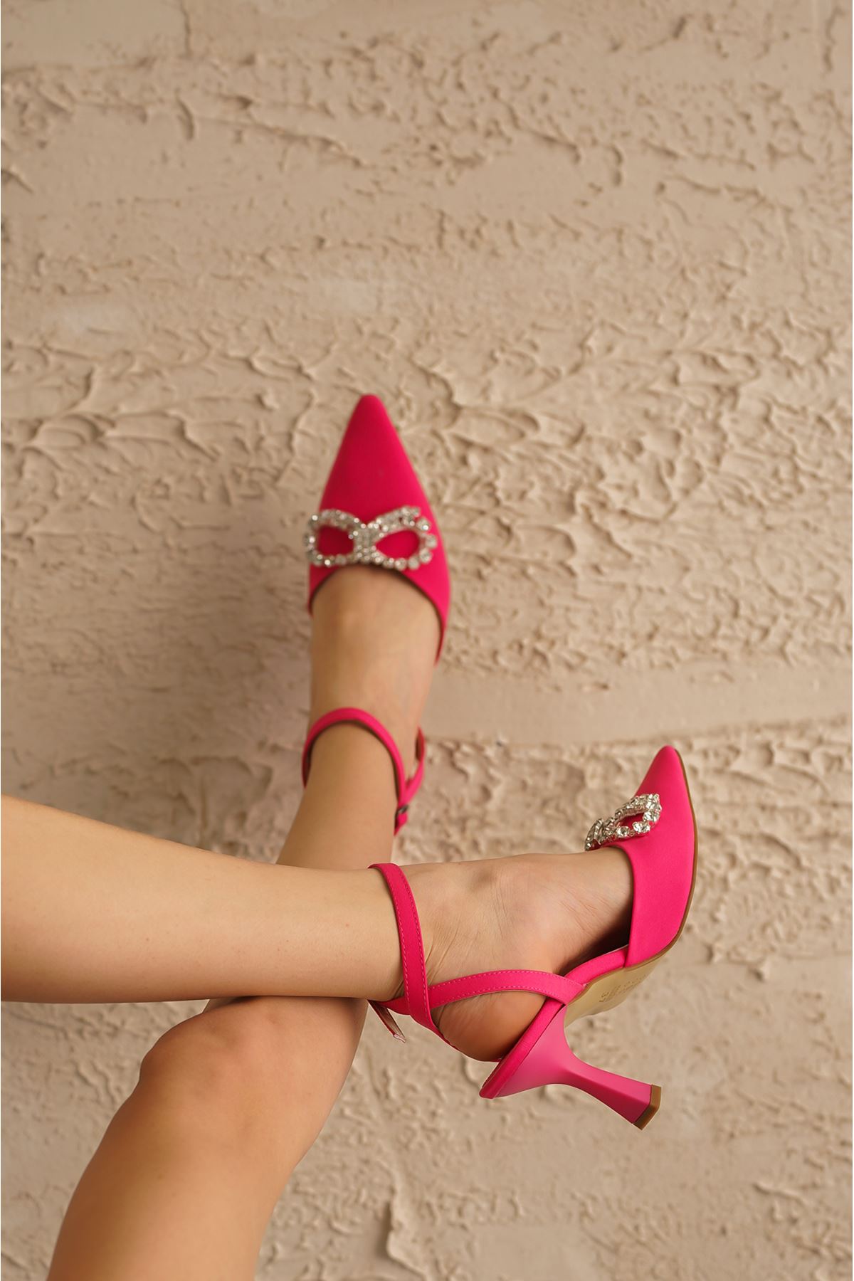 Kadın Alessi Taşlı Topuklu Ayakkabı - Mat-Fuşya