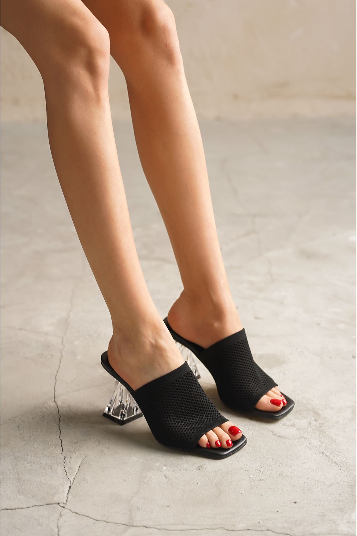Kadın Derra Triko Topuklu Terlik - Siyah