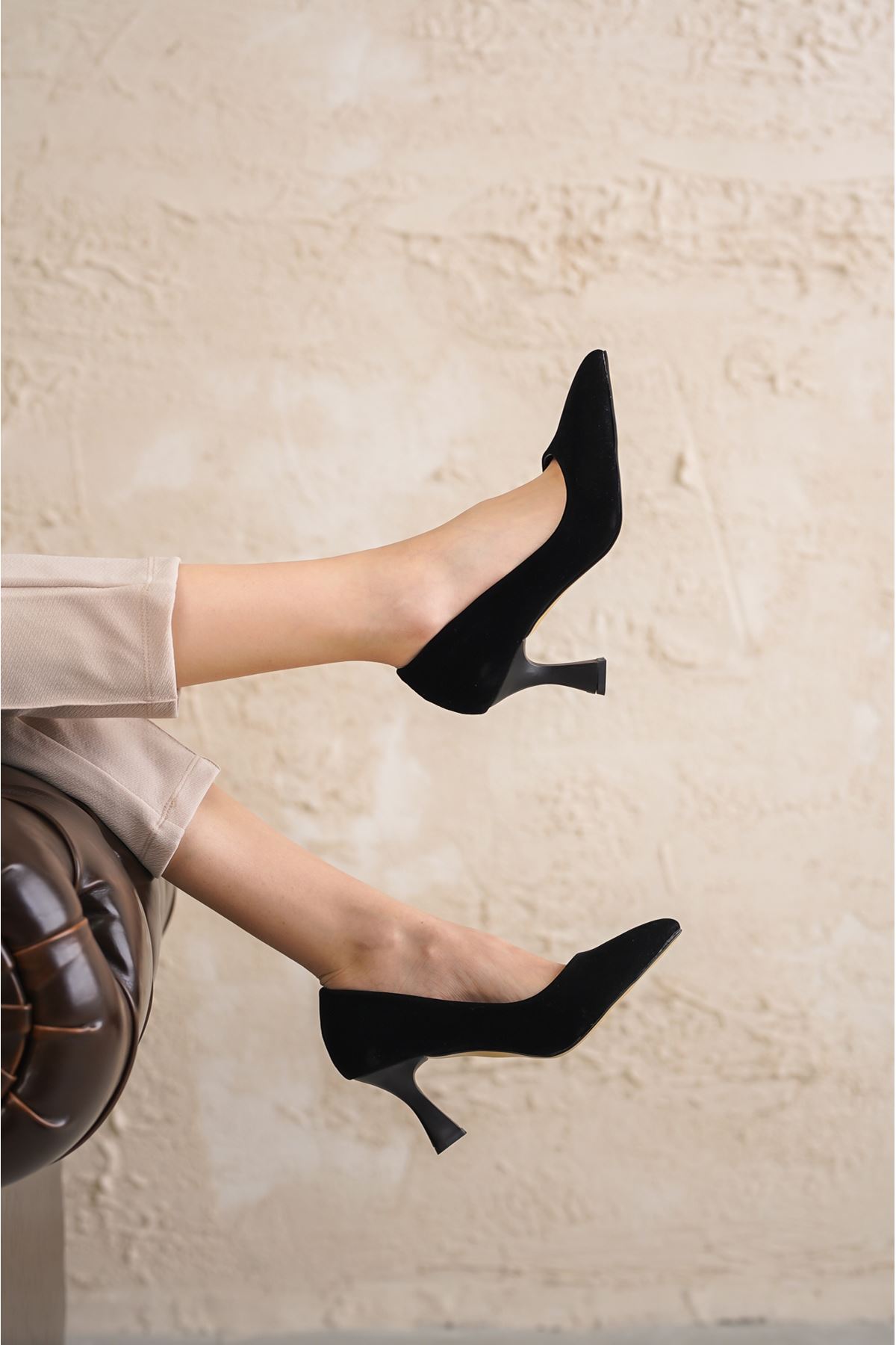 Kadın Abbey  Kadeh Topuklu Stiletto - Siyah Süet