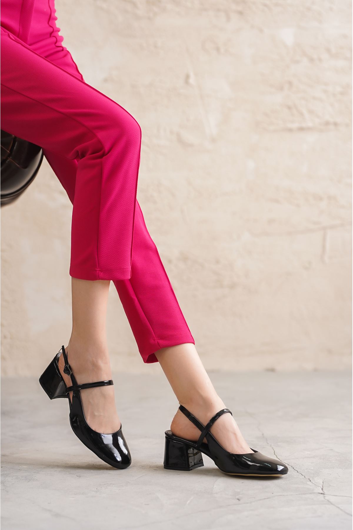 Kadın Gale Kısa Topuklu Ayakkabı - siyah-rugan