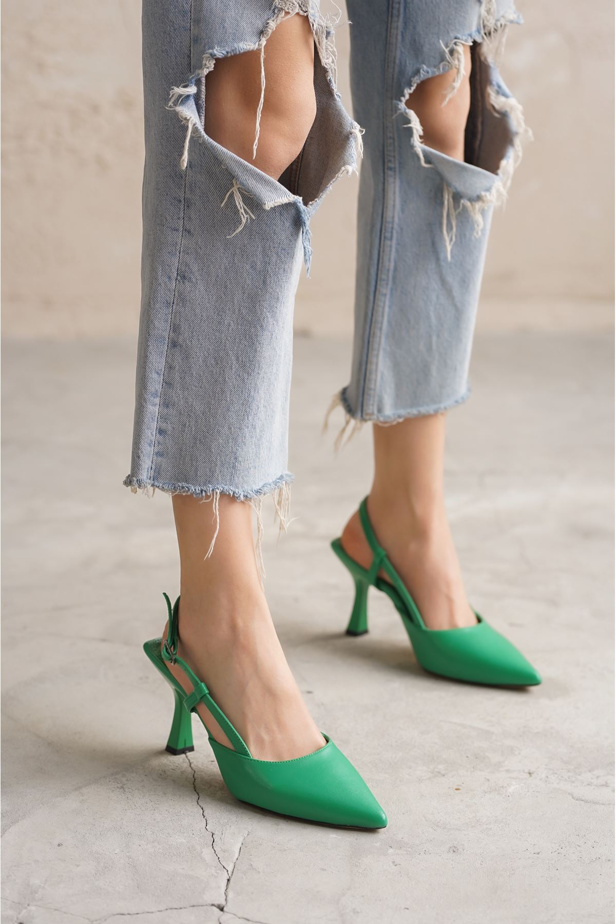 Kadın Erica Topuklu Ayakkabı - Yeşil Deri