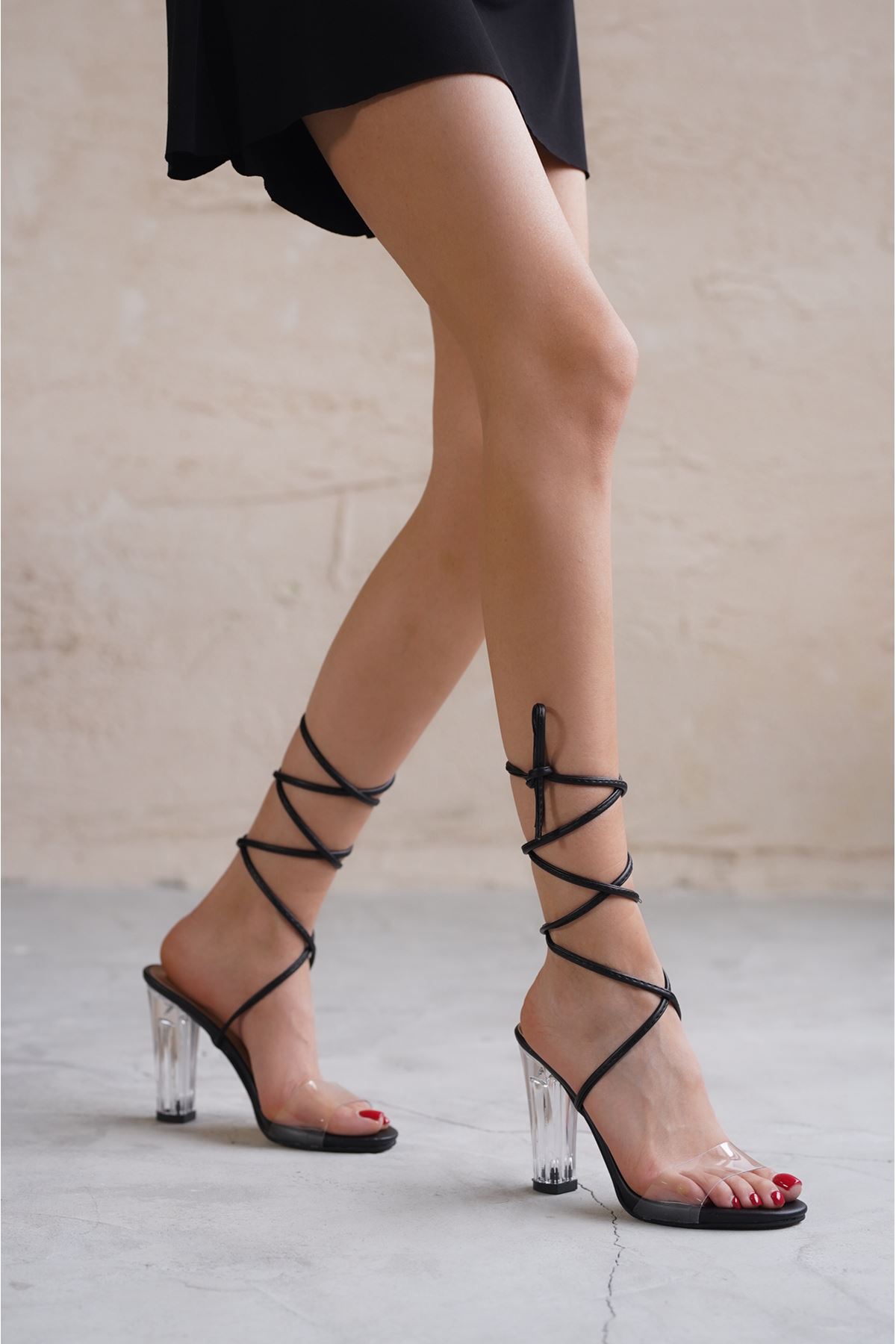 Kadın Gasor Şeffaf Topuklu Ayakkabı - Siyah