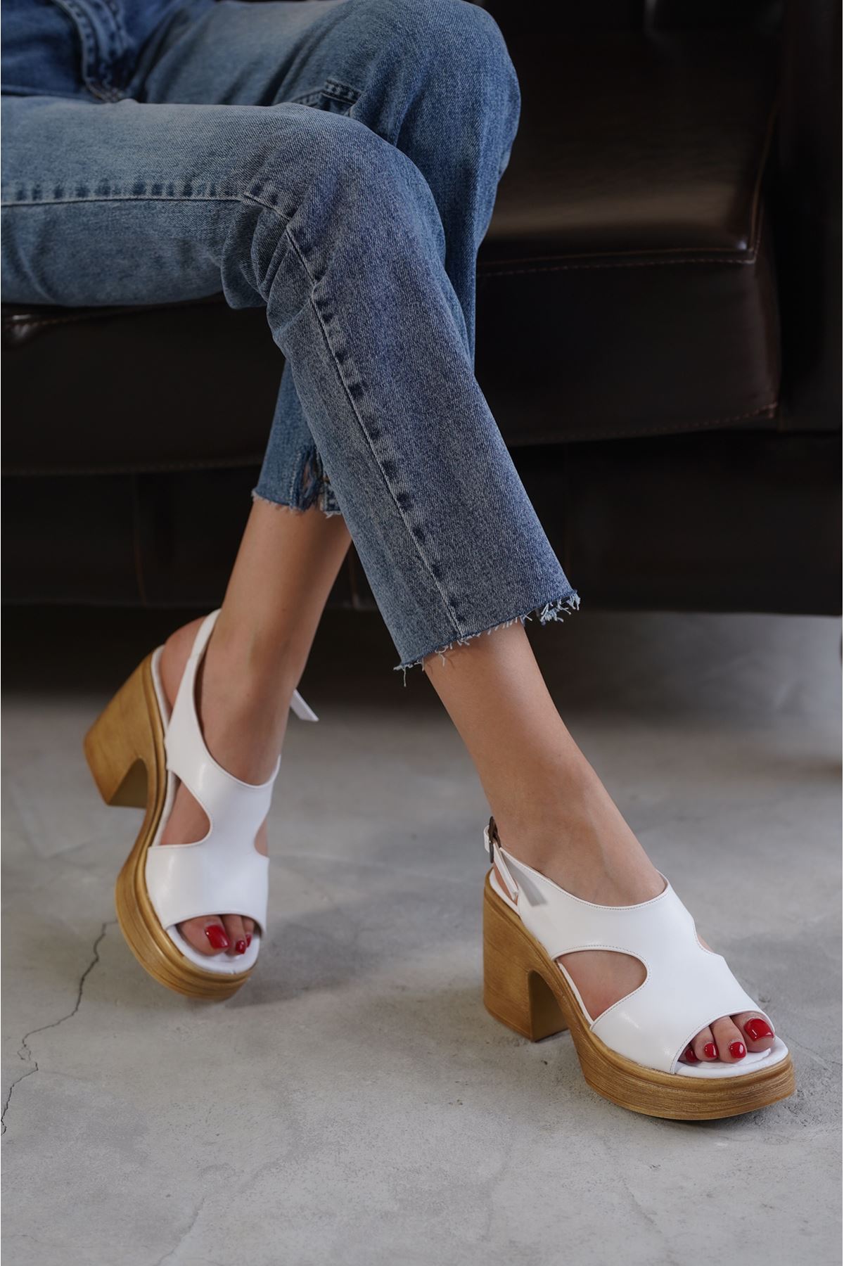 Kadın Faylin Kalın Topuklu Ayakkabı - Beyaz
