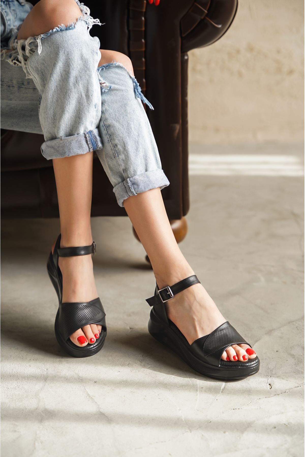 Kadın Sole Anatomik Sandalet - Siyah