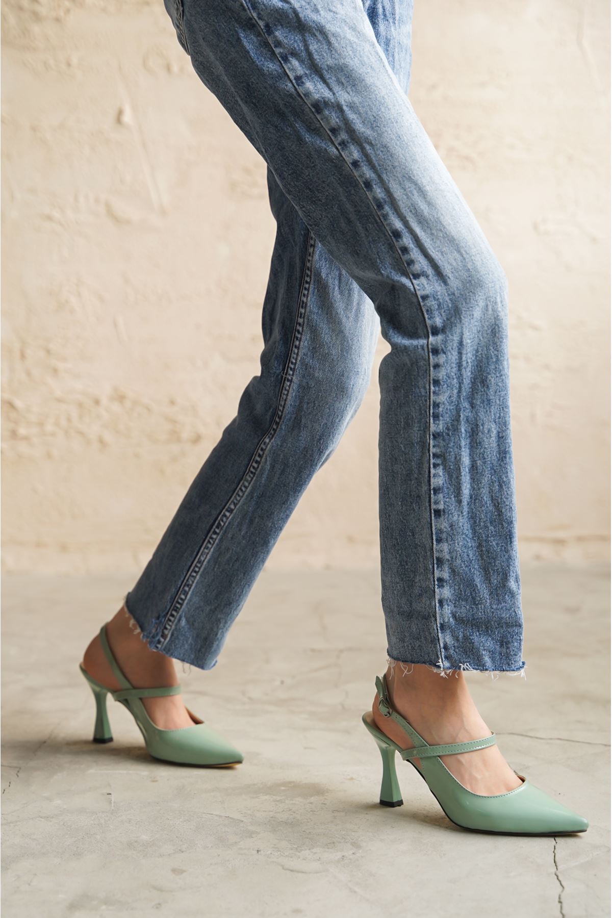 Kadın Kelly İnce Topuklu  Ayakkabı - Su Yeşili-Rugan