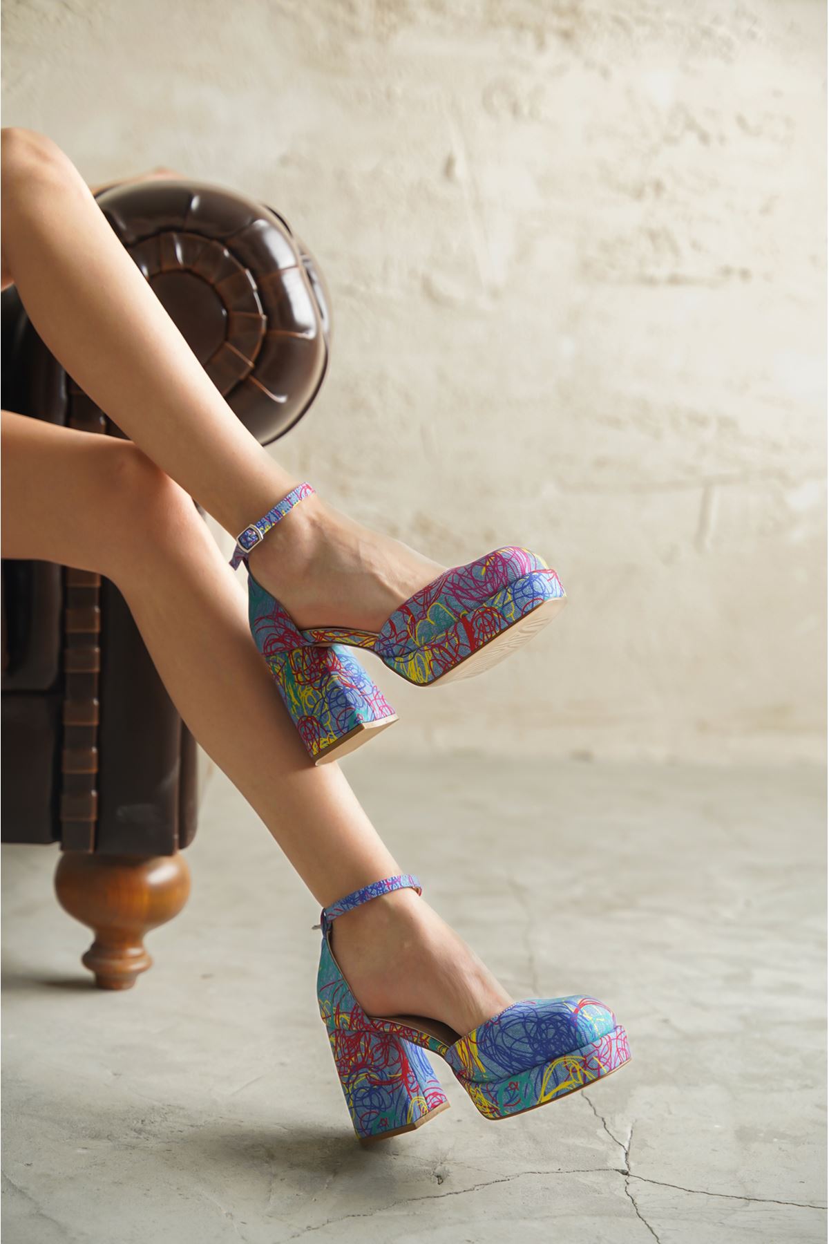 Kadın Gander Platformlu Topuklu Ayakkabı - Kot-Renkli