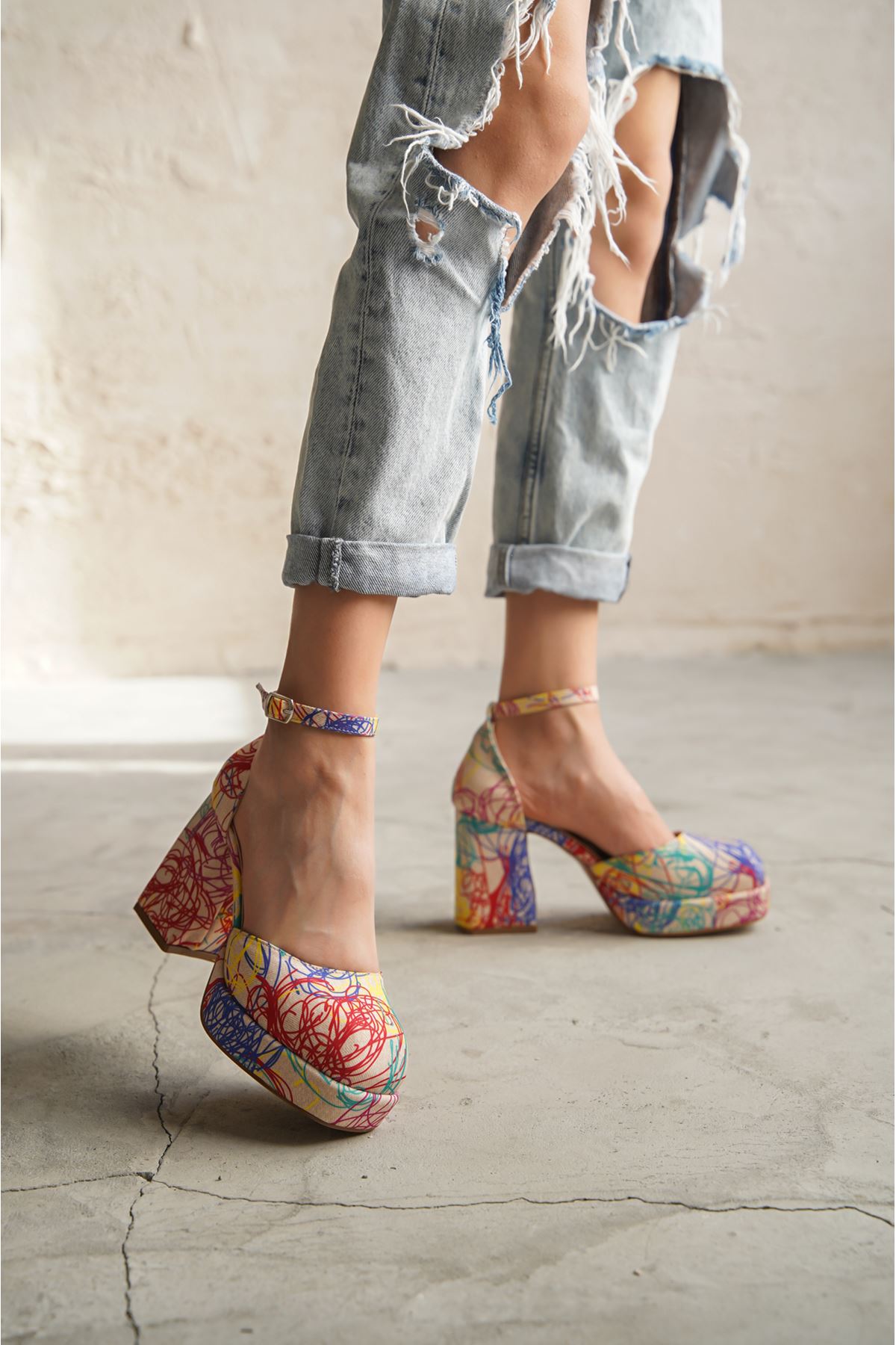 Kadın Gander Platformlu Topuklu Ayakkabı - Vizon-Renkli