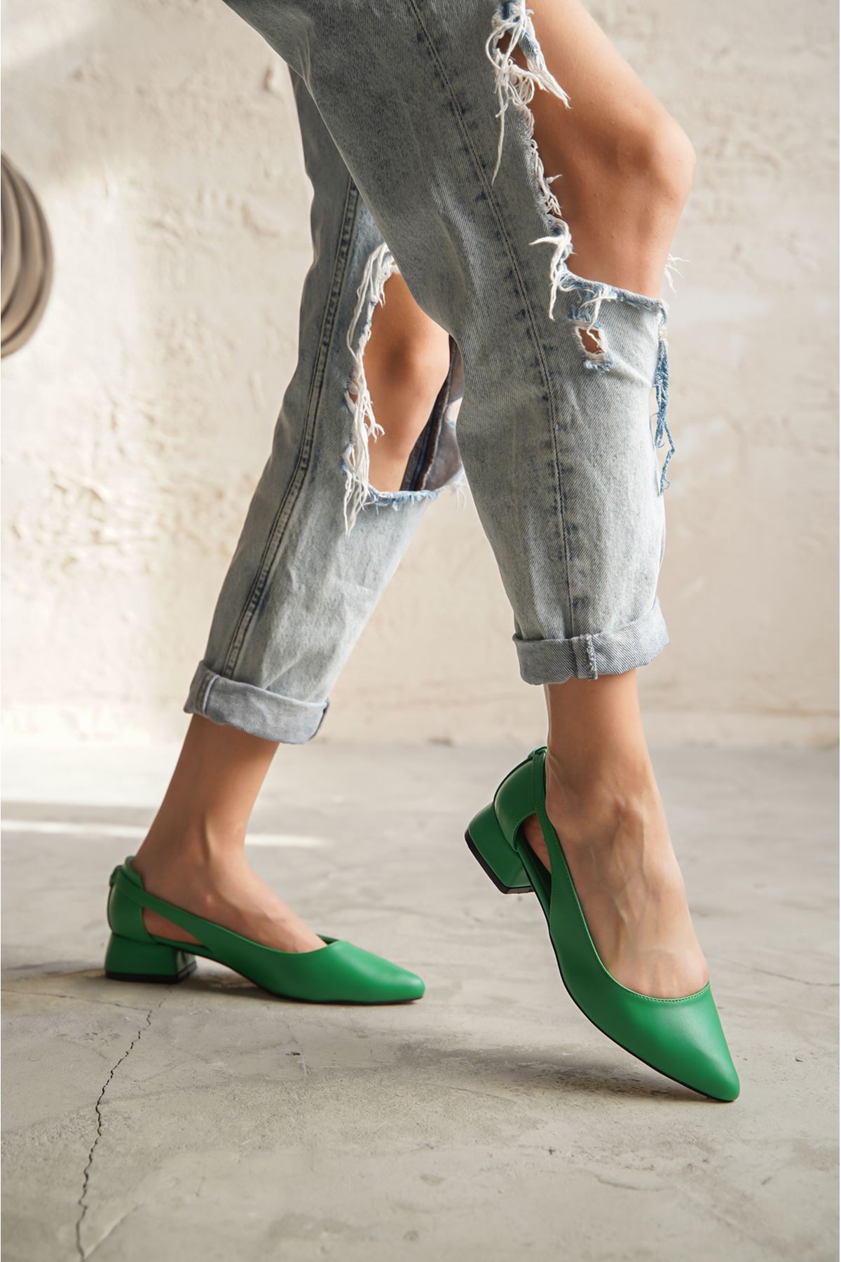 Kadın Zesa Kısa Topuklu Ayakkabı - Yeşil Deri