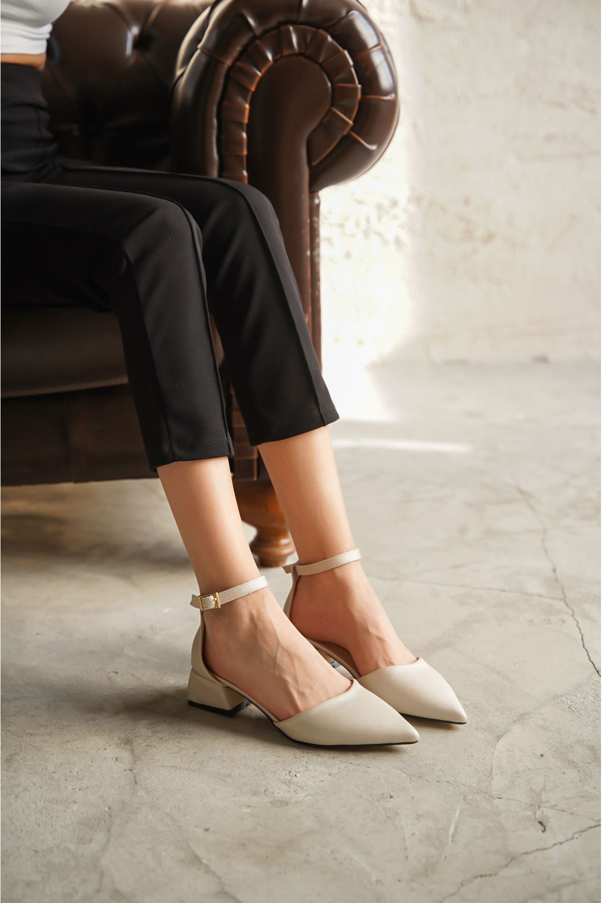 Kadın Harper Kısa Topuklu Ayakkabı - Ten