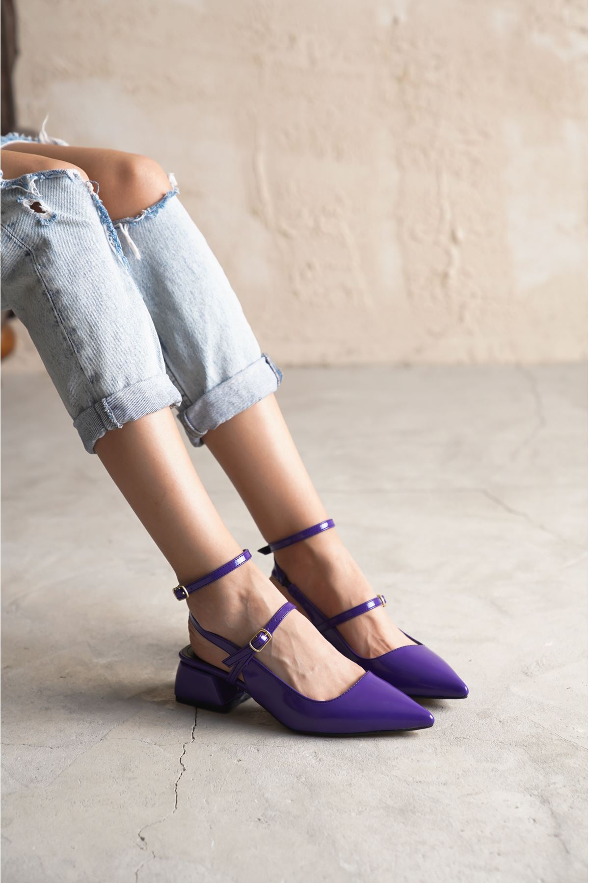Kadın Conroy Kısa Topuklu Rugan Ayakkabı - Mor-Rugan
