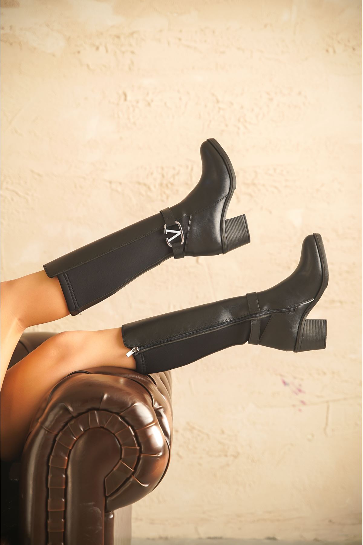 Kadın Coleman Dalgıç Malzeme Kısa Topuklu çizme - siyah-deri