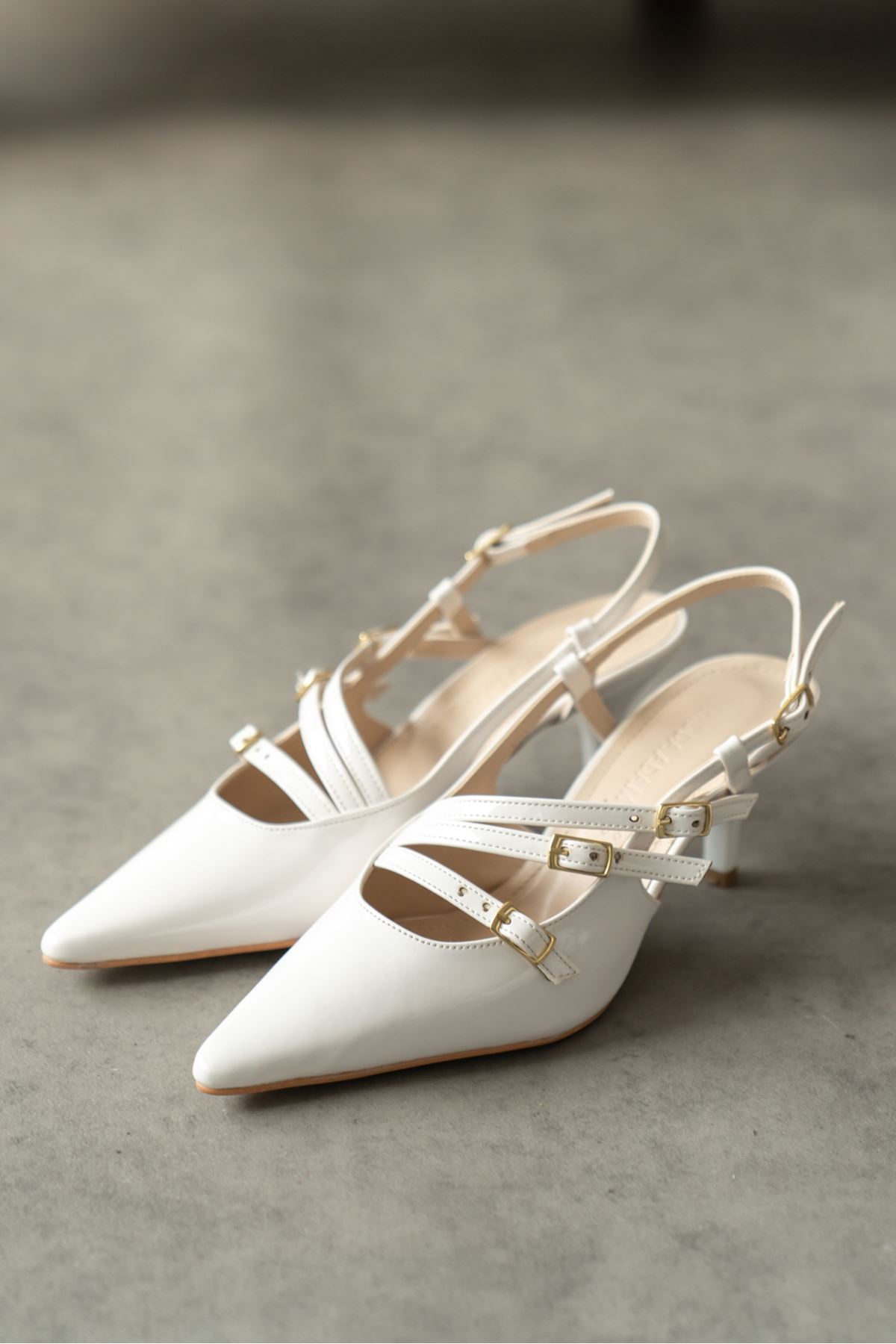 Kadın Marry Tokalı Kısa Topuklu Ayakkabı - Beyaz-Rugan