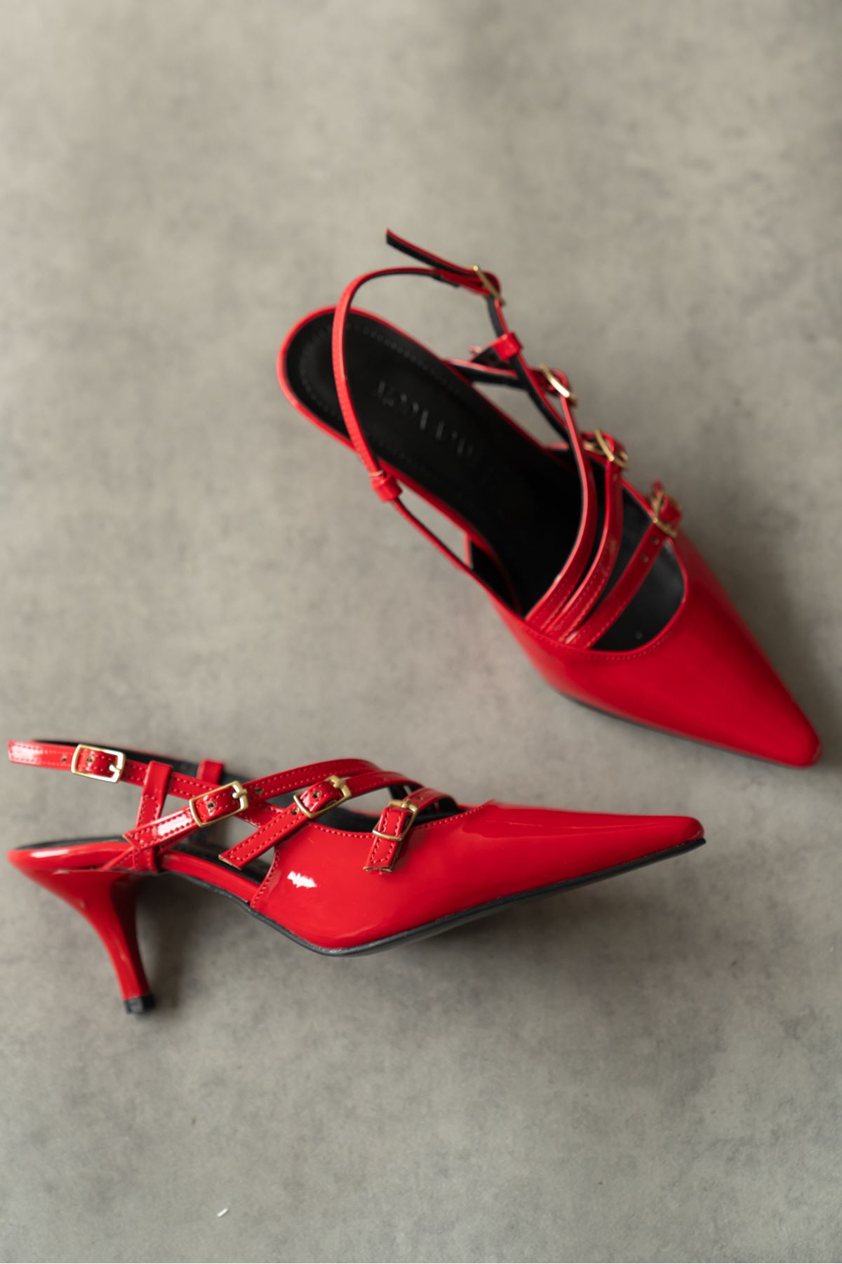 Kadın Marry Tokalı Kısa Topuklu Ayakkabı - Kırmızı-Rugan